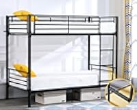 Bonnlo Bunk Bed Twin Over Twin for Kids/Teens/Adults Heavy Duty 2 Decker Bed with Flat Ladder and 13 inches High Guardrail, Metal Space Saver Bed with Stairs, Black
