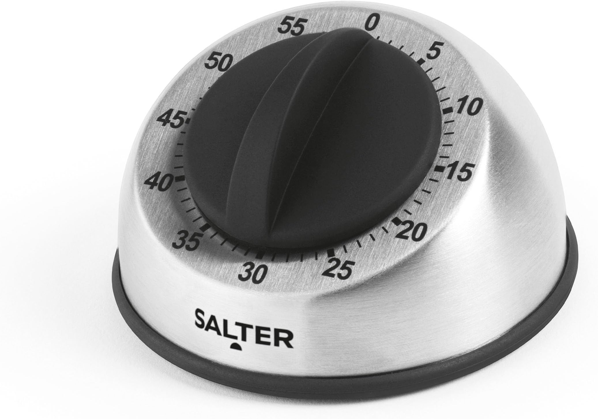 Salter Mechanical Kitchen Timer – 60 Minute Countdown Egg Timer, Twist To Use, Clockwork Mechanism, Easy Read Countdown Markers, Soft Touch Dial, Stainless Steel, For Cooking, Fitness & Studying