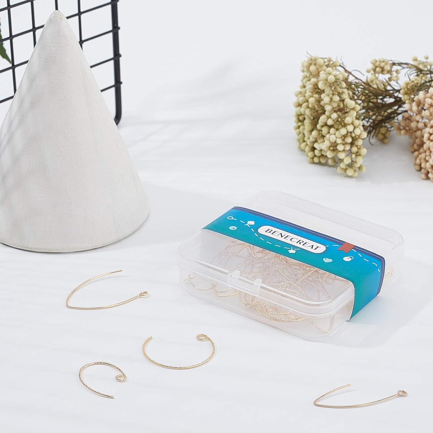 BENECREAT 60PCS 18K Real Gold Plated Earring Hooks Ear Wires, Open V Shape Earring Findings, Textured Arc Dangle Hook Earrings for DIY Jewelry Making Craft - Image 7