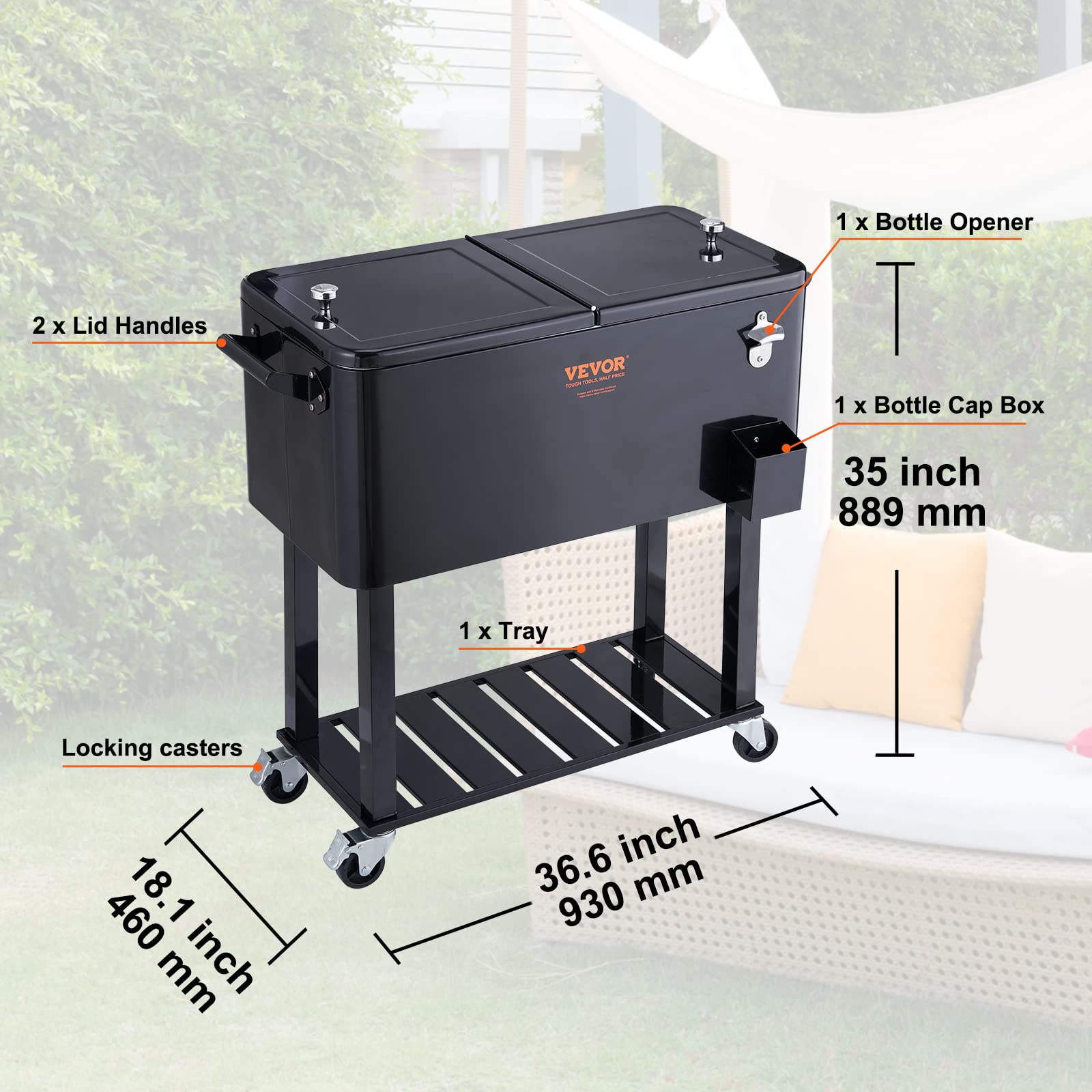 VEVOR Carrello Mobile Bar Mini Frigo Isotermico 80QT per Bevande con Apribottiglie per Feste Esterno