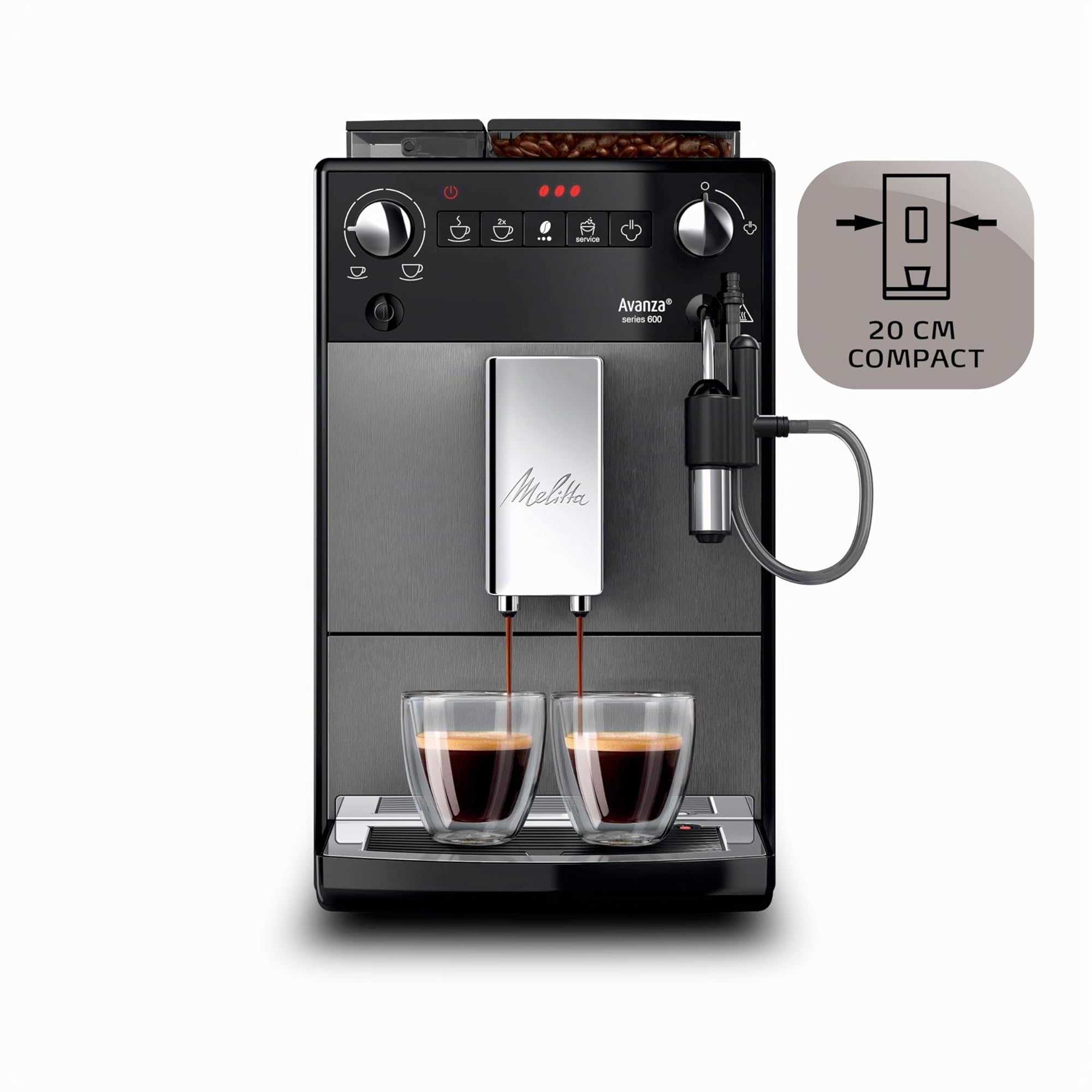 Melitta Avanza Grise, Machine à Café à Grain avec Broyeur et Système d'Extraction des Arômes, Silencieuse, Fonction Easy Cappuccinatore, Mode 1 à 2 Tasses, Automatique, F270-100, 1450W