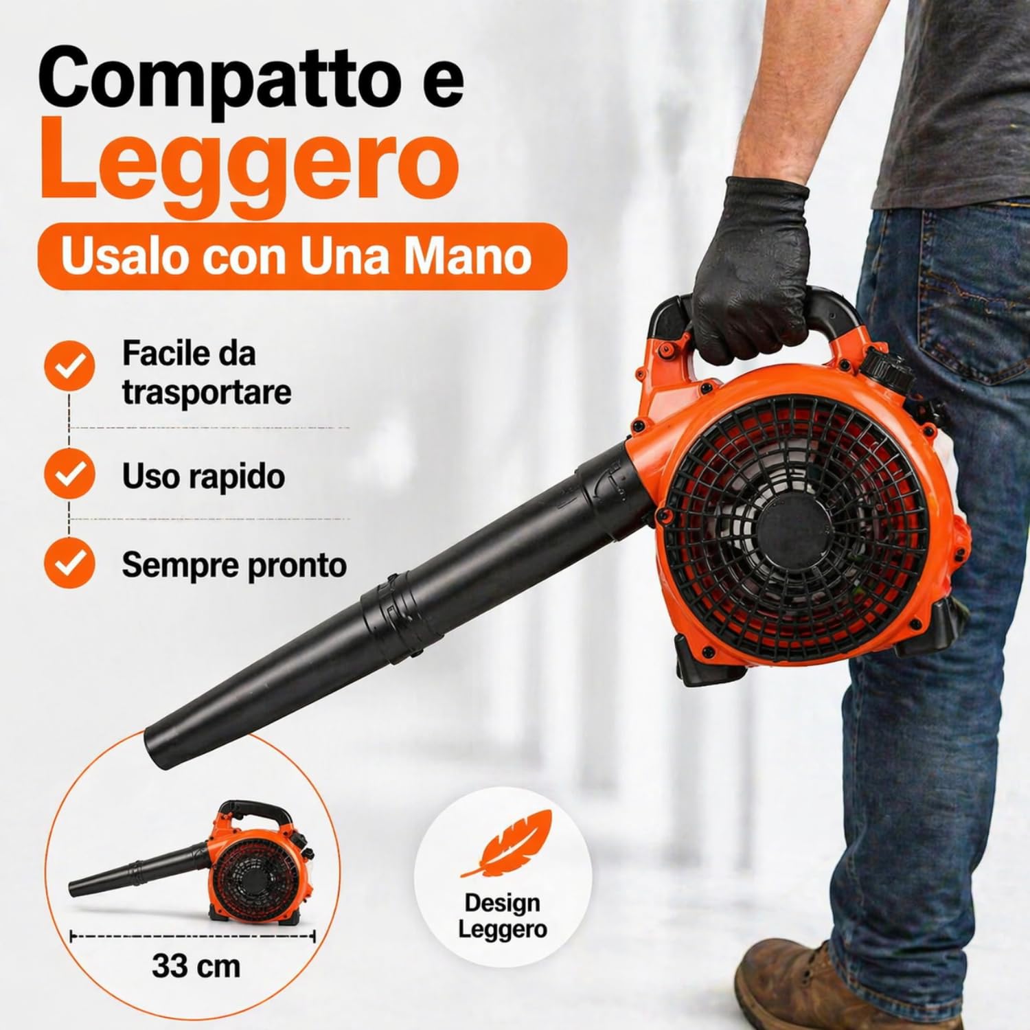Soffiatore a Scoppio 25CC Motore 2 Tempi 1500W per Giardino