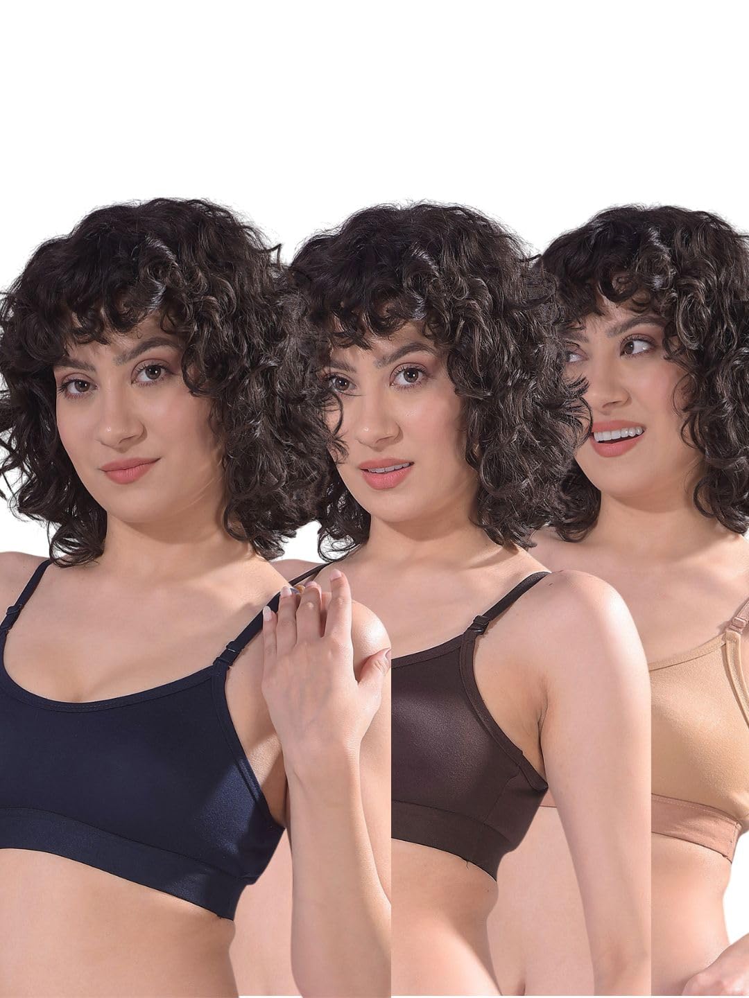 Pack of 3 Women’s Everyday Slip-On Sports Bra for Wome | Suitable for Gym,Yoga,Workout (in, Alpha, L, B, 34, Regular, Navy, Brown, Beige)-image-29