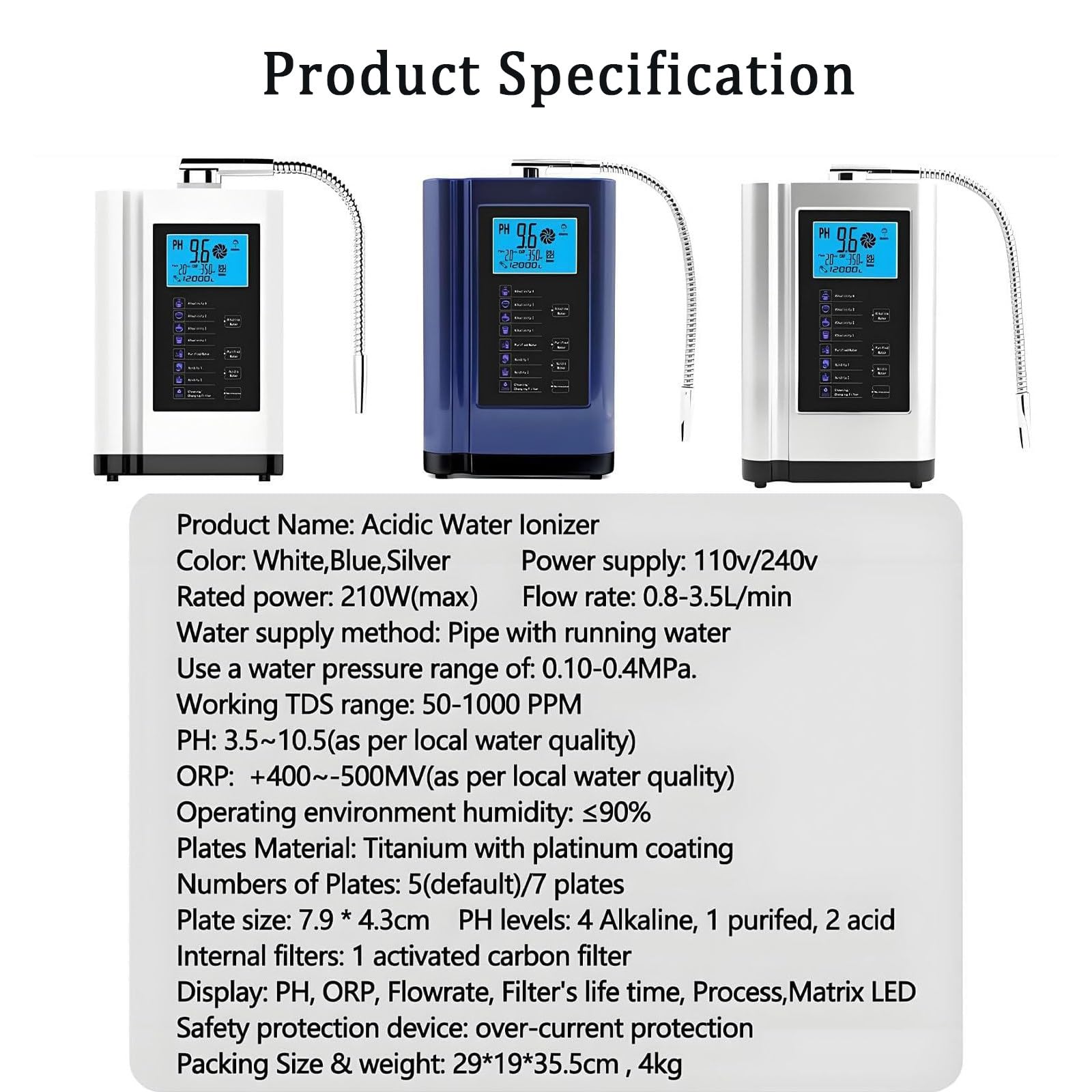PixCy Máquina Ionizadora De Agua Alcalina, Ph 3,5-10,5 Blue