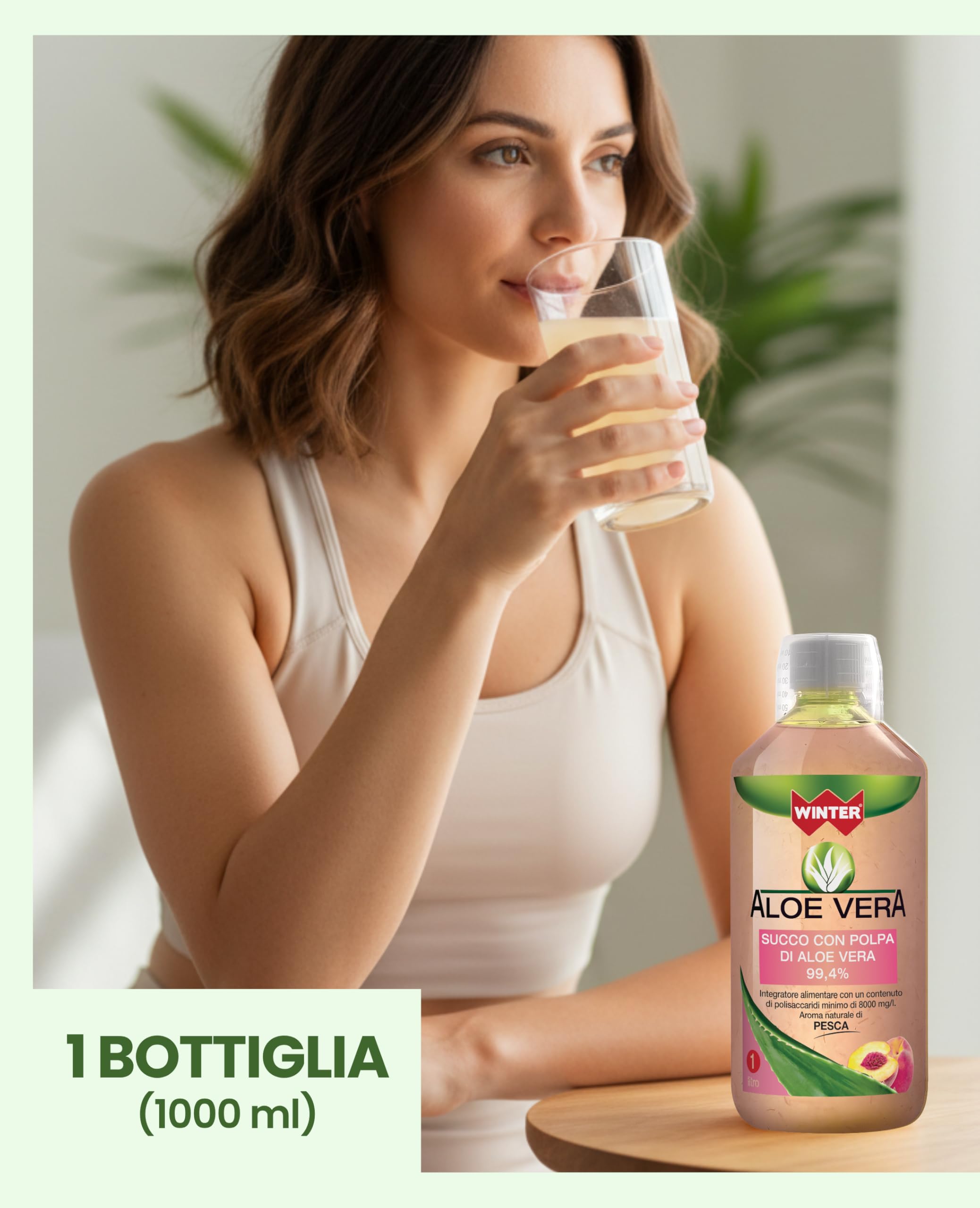 Aloe Vera da Bere 99,4% con Polpa Naturale al Gusto Pesca – Succo Senza Aloina, Made in Italy, 1000 ml – Integratore Depurativo e Digestivo, Fresco e Piacevole da Bere Ogni Giorno