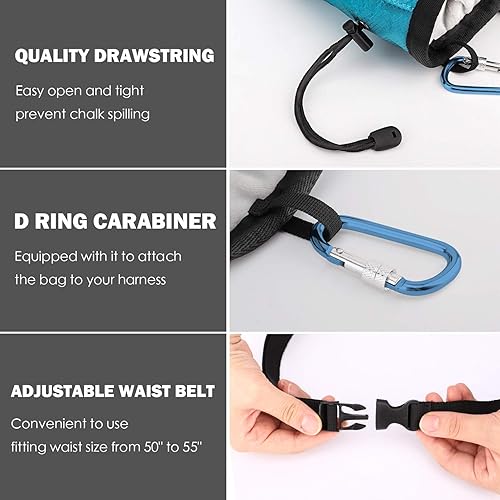 Miniatura 3 de Moko Rock Climbing Chalk Bag, Bouldering Chalk Pot Bucket with Adjustable Belt & Carabiner Drawstring Climbing Gear