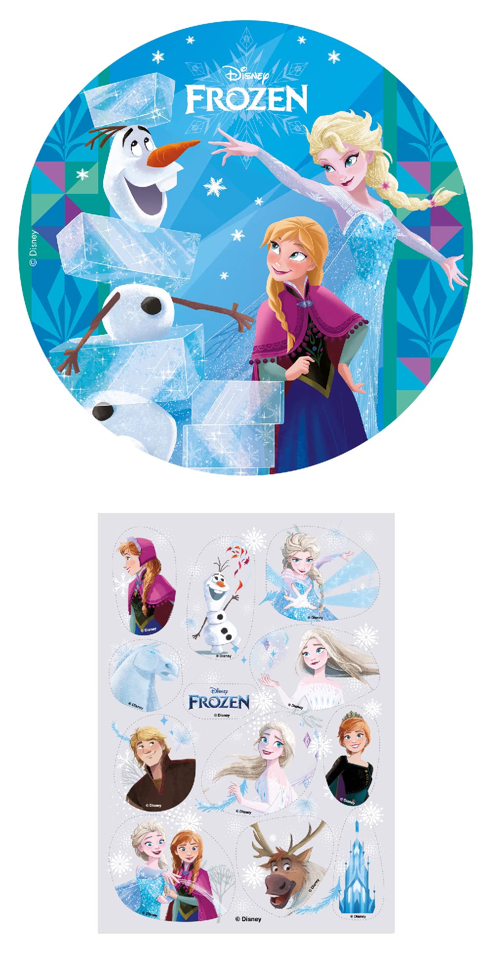 Dekozauber24 2er Set Frozen Essbarer Tortenaufleger + Mini-Törtchenaufleger, Tortendeko Kindergeburtstag (Frozen Nr. 5)