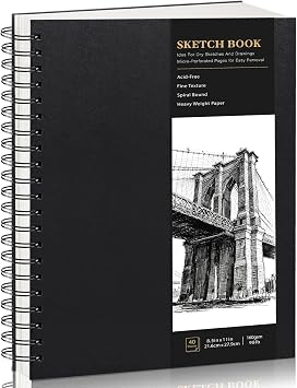 160gsm Hardcover Sketch Book 8.5 x 11 in, Spiral Sketchbook for Drawing