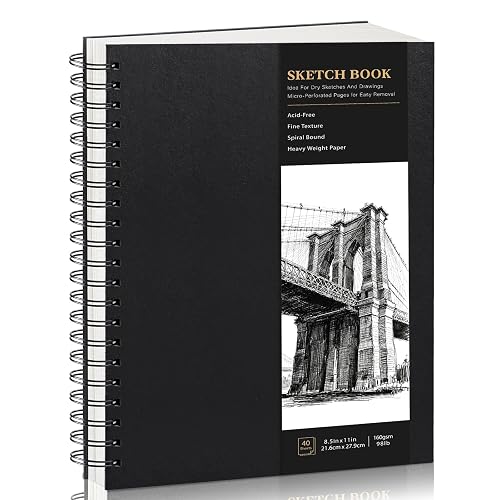 Hardcover Sketchbook Spiral Bound, 160gsm Thick Paper Drawing Pad, 40