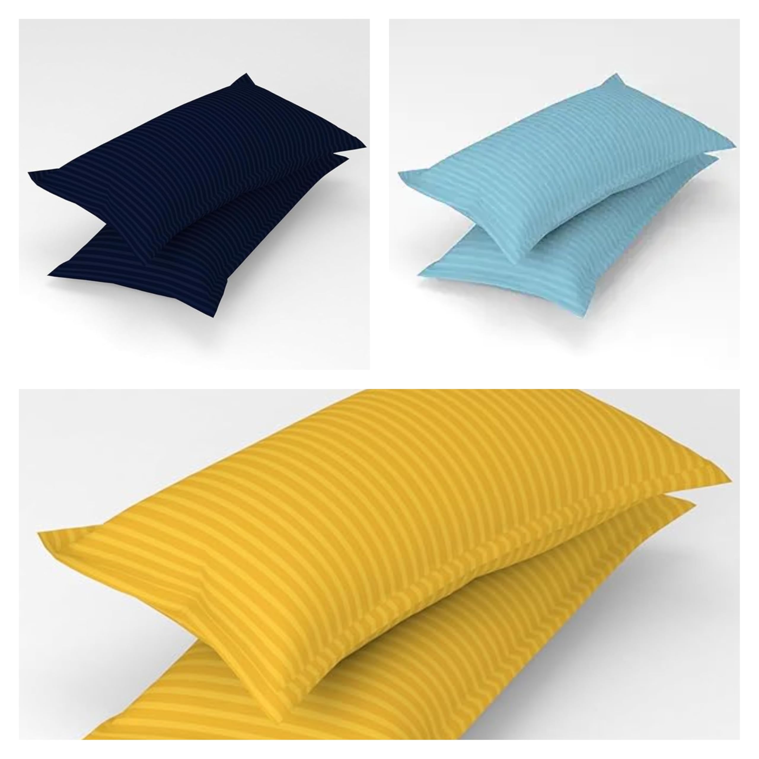 220 TC Premium Glace Cotton Solid Striped Pillow Covers | Super Soft and Breathable Envelope Closure| Set of 6 Pieces Pillow Covers King Size (Yellow Aqua & Blue 20 x 30 Inches)-image-2