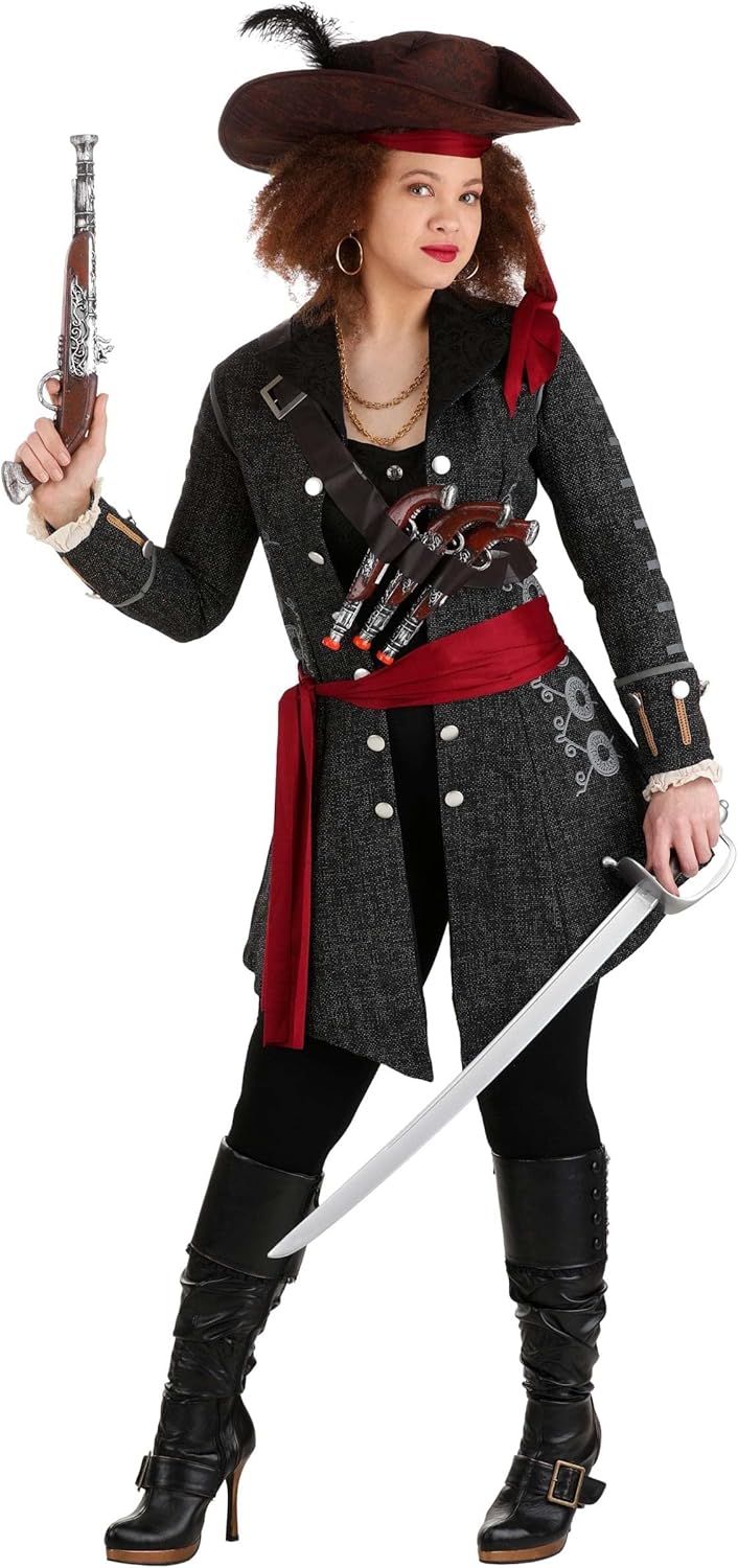 Women's Fearless Pirate Costume, Pirate Buccaneer Outfit with Hat for Halloween, Cosplay, & Themed Parties