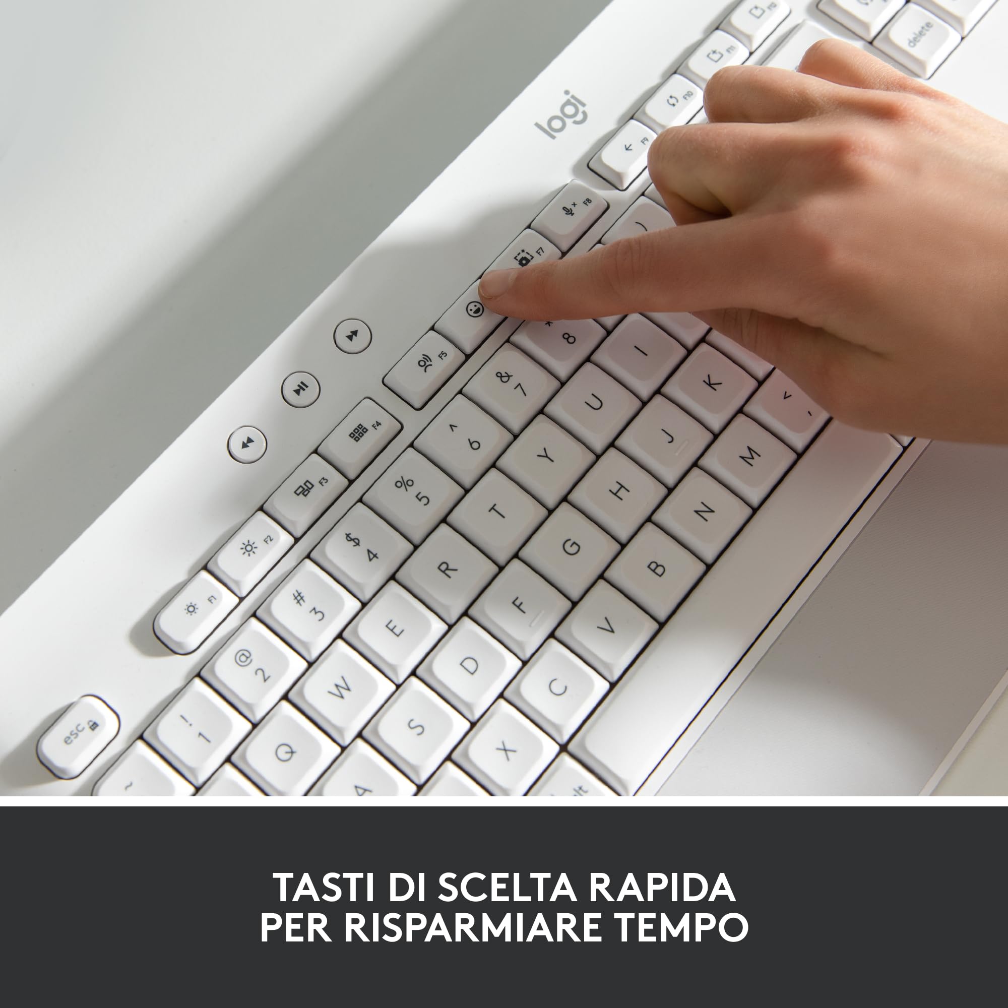 Logitech Signature K650, Tastiera Poggiapolsi Wireless Full-size con Bluetooth BLE o Ricevitore USB Logi Bolt, Tasti Smorzati e Tastierino, Compatibile con PC/Windows/Mac - Bianco