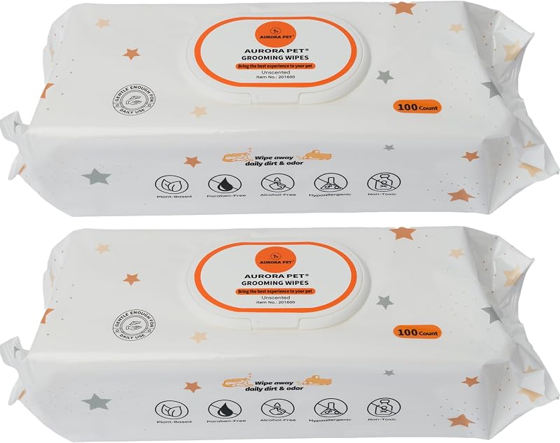Lenços de Higiene para Cães e Gatos Aurora Pet, Grandes e Espessos, Sem Fragrância, 200 Unidades
