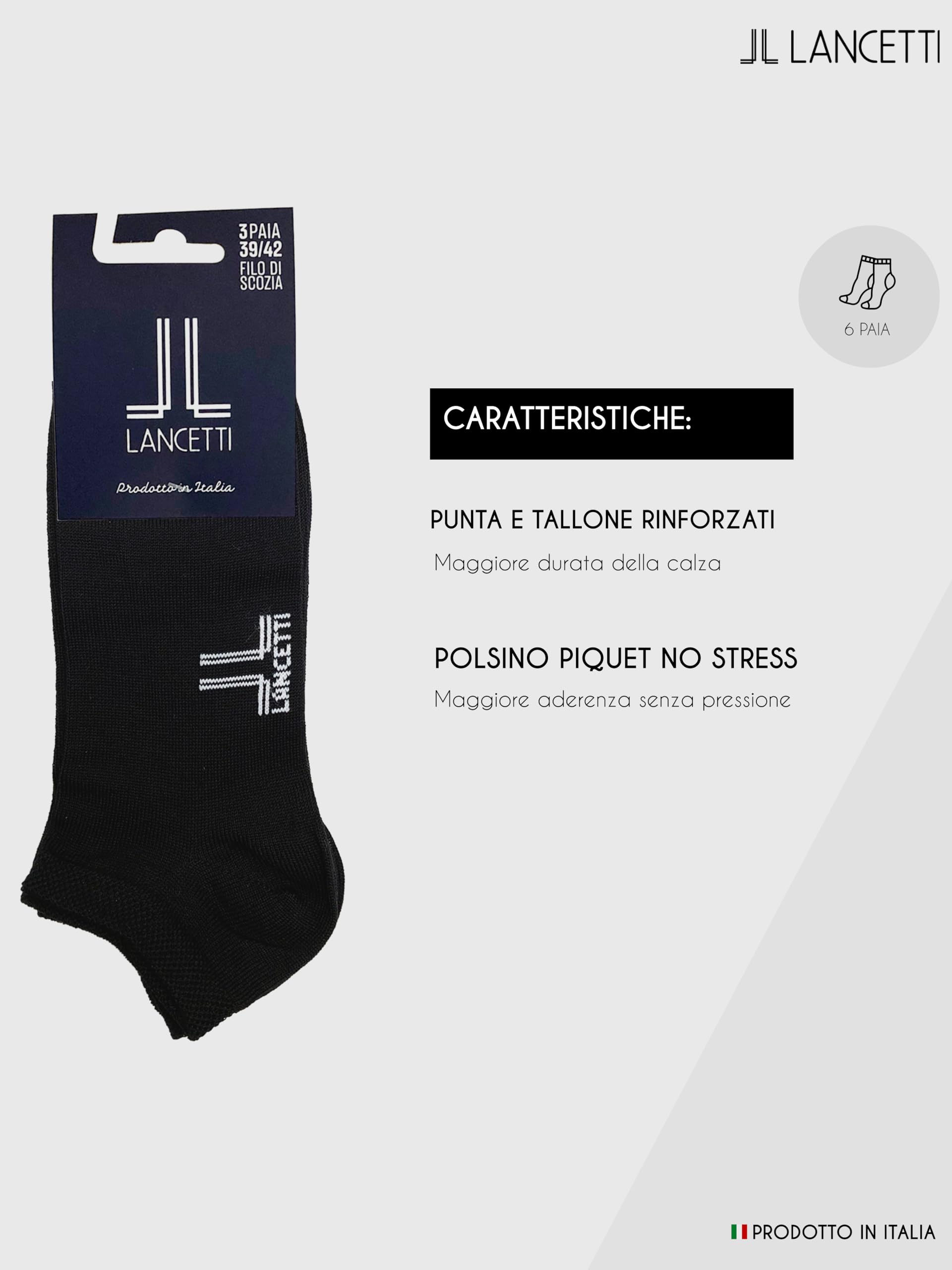 LANCETTI - 6 Paia Calzini Corti Sneaker per Uomo o Donna, Fantasmini in Cotone Filo di Scozia