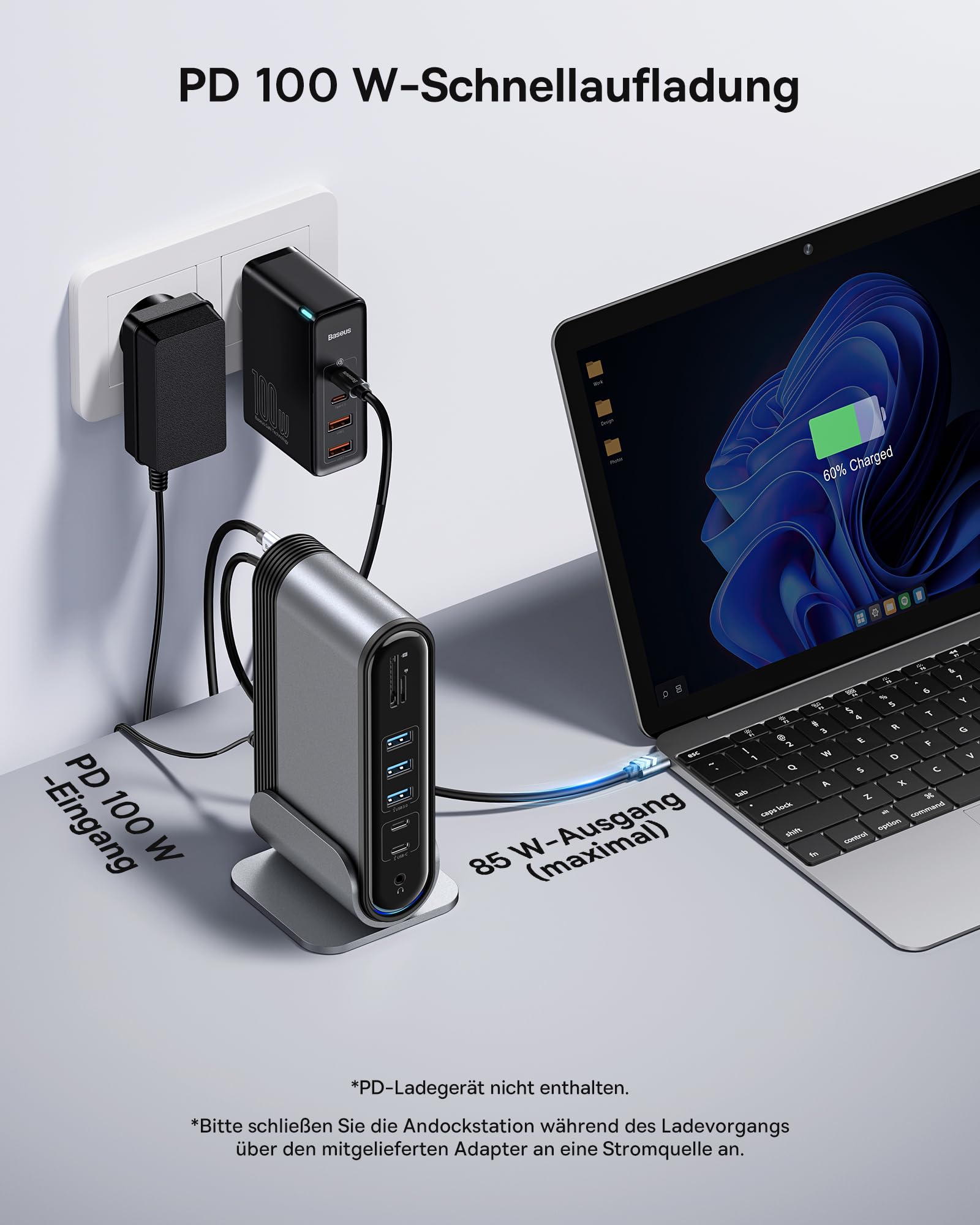 Baseus 17-in-1 Docking Station 4K HDMI*2 DP*1 zur Übertragung auf 3 Monitore mit 100W PD – Bild 6