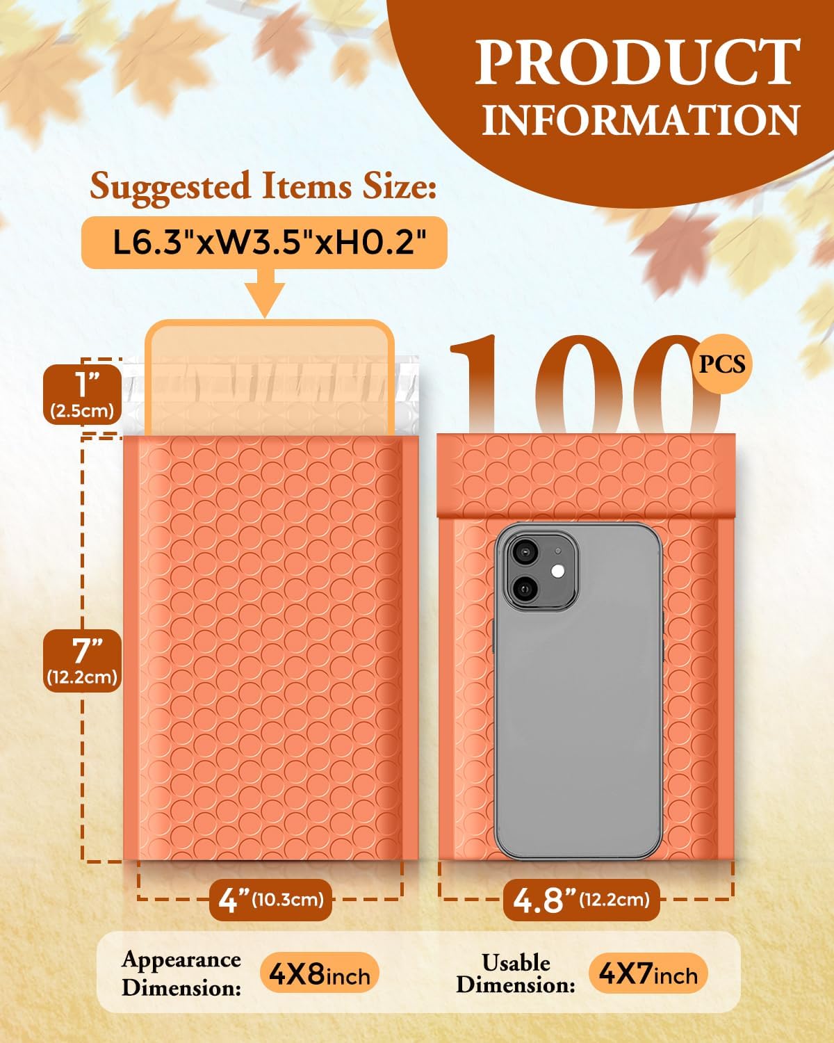 GSSUSA Bubble Mailers 4x8 800 Pack,Orange Padded Envelopes Selfseal,Usable Size 4x7 Small Bubble Envelopes Shipping Bags for Shipping Supplies,Card,Bulk Pack,Small Business Packaging Supplies