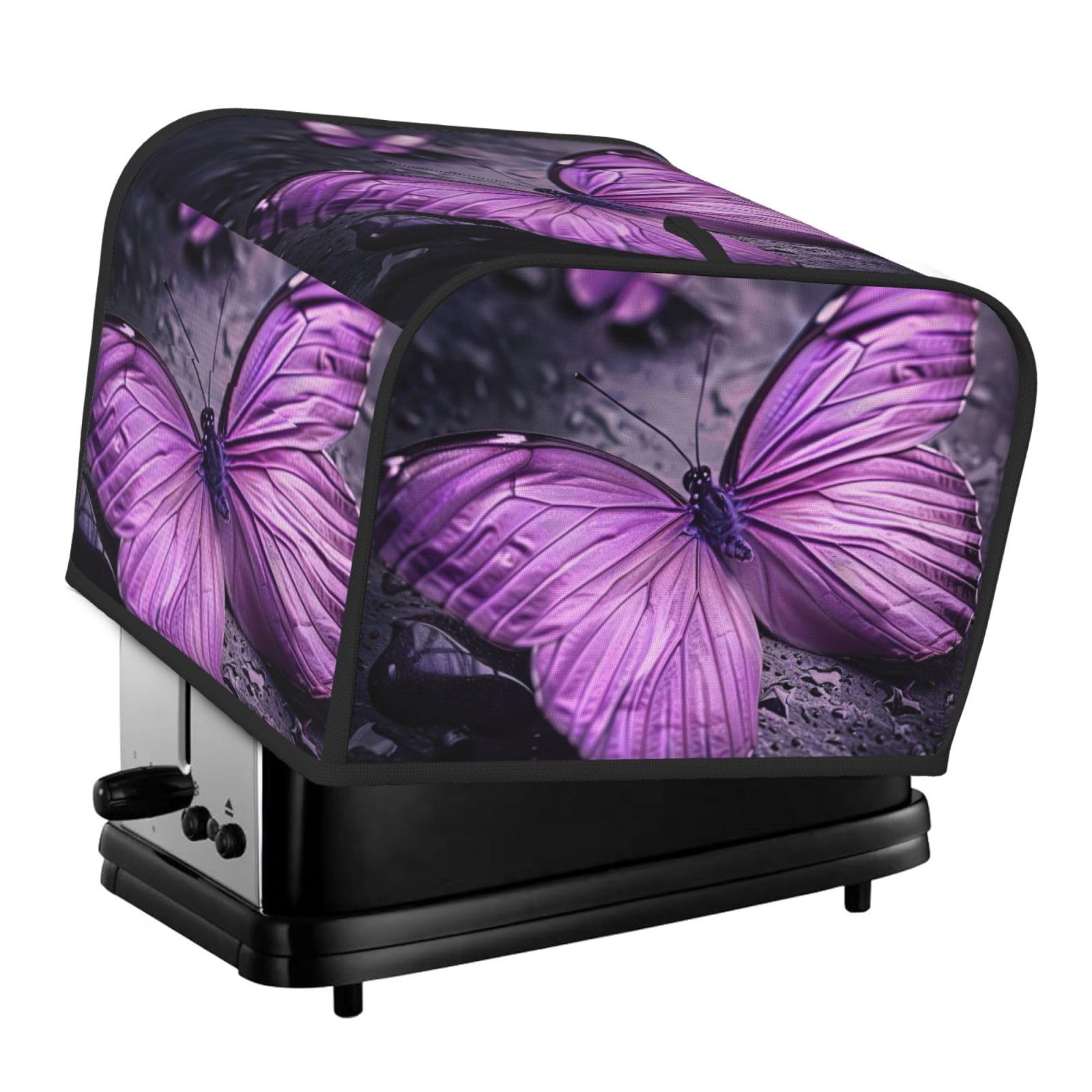 Purple Butterfly Print 4-Slice Toaster Cover Dustproof Waterproof Kitchen Appliance Protector For Bread
