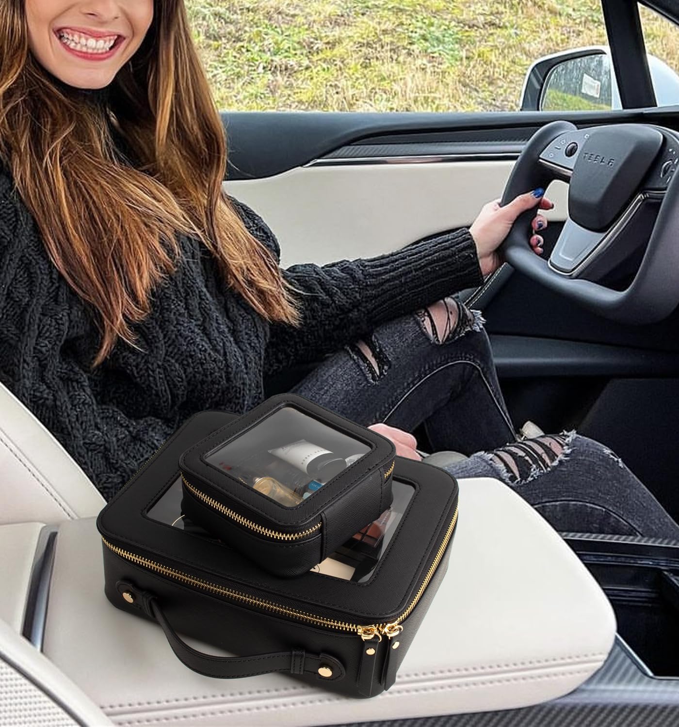 LETGO Beauty case trasparente, approvato TSA, borsa da toilette con cerniera, mini astuccio trasparente per il trucco, piccolo organizer adatto per viaggi, auto, oggetti essenziali, borse trasparenti
