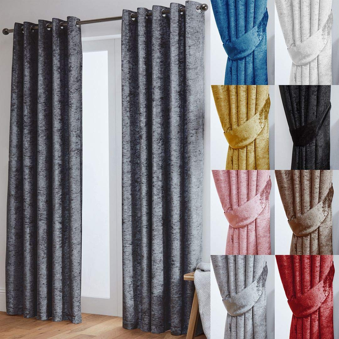 John Aird Dark Grey Crushed Velvet Fully Lined Eyelet Curtains (, 90" Wide X 108" Drop)