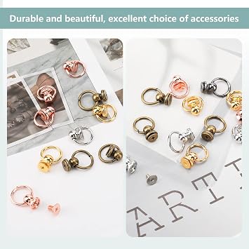 50pcs Screwback Round Head Rivet with Pull Ring Studs with Screwdriver for DIY Leather Craft Belts Purse Handbags Phone Cas (Bronze)