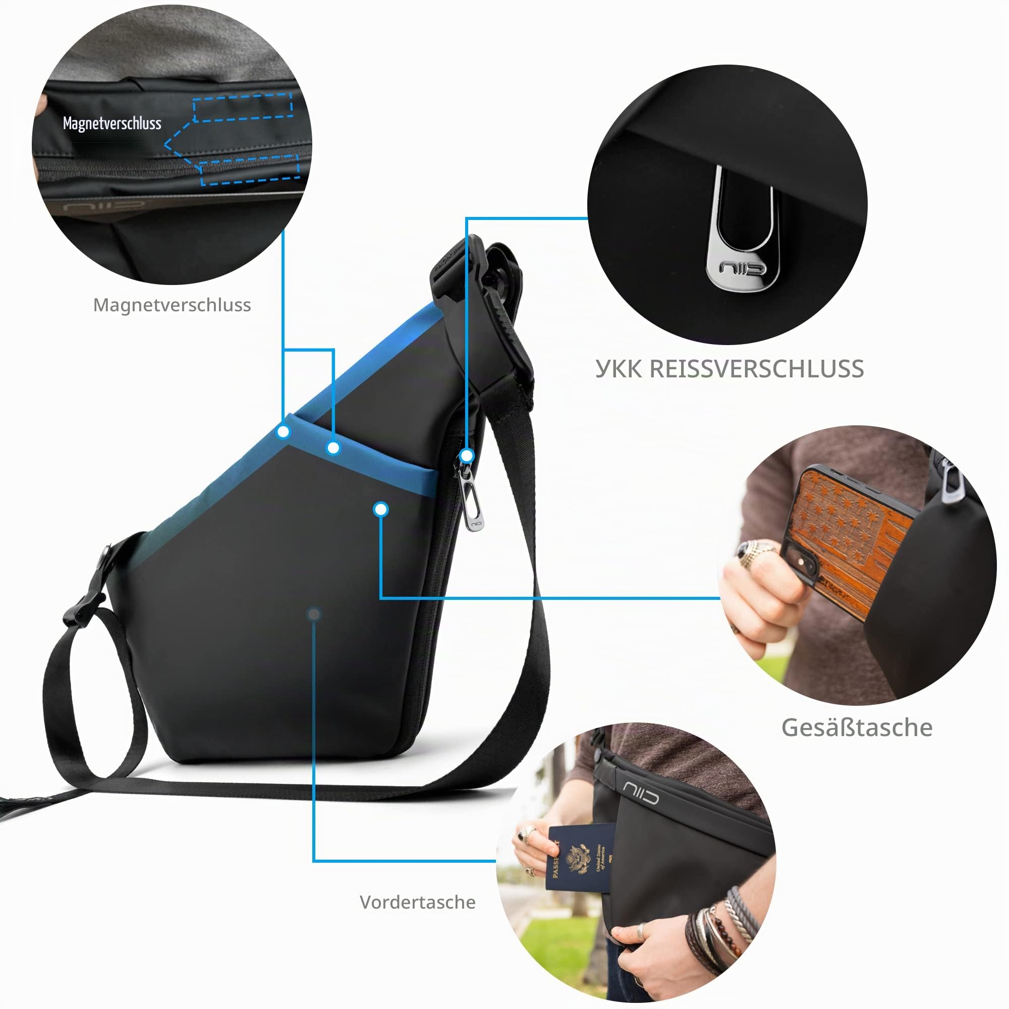 NIID-FINO F4 Sling Rucksack Schultertaschen Crossbody Brusttasche Herren für Herren Multipurpose Daypack Anti-Diebstahl & Wasserresistent