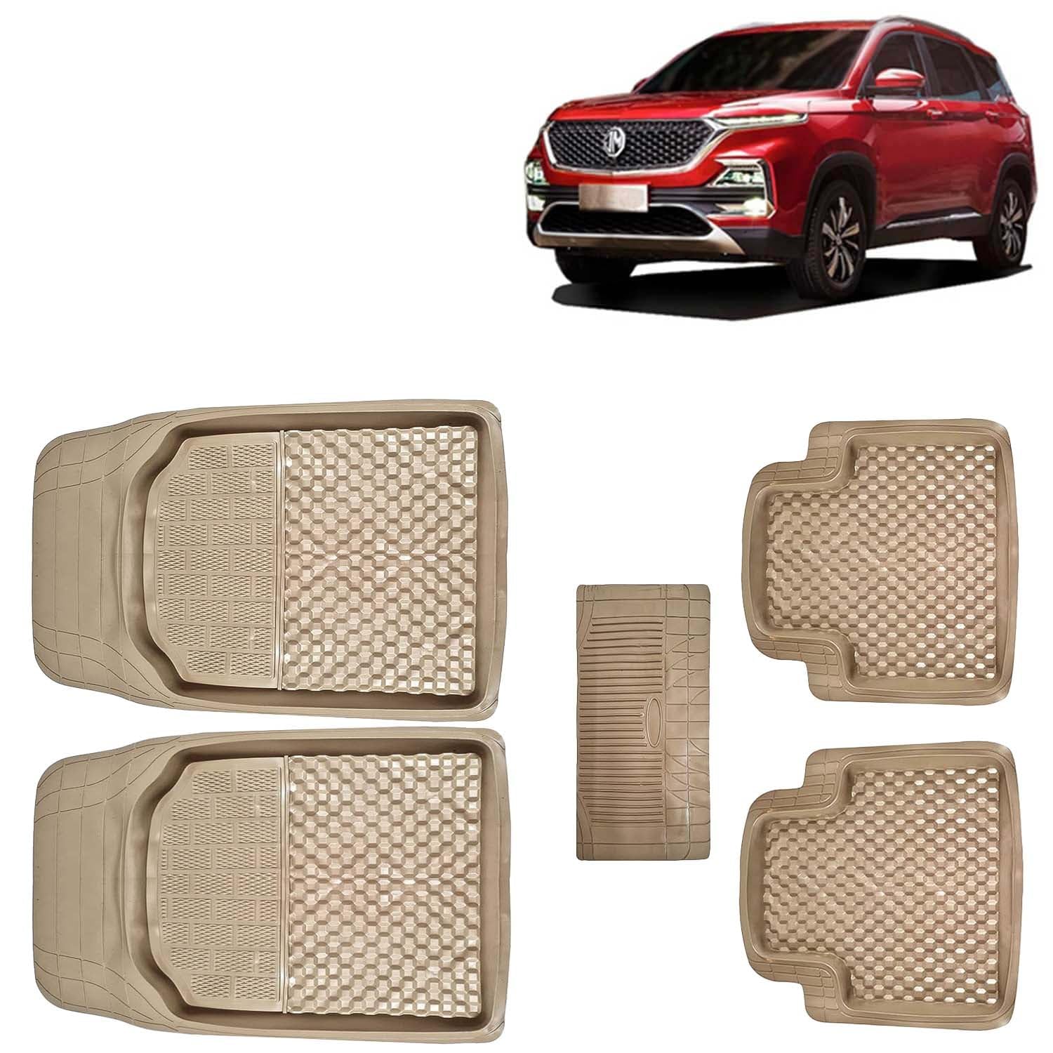 KINGSWAY 3G PVC Rubber Car Foot Mats Compatible with MG Hector (Year 2019-2022), Universal Size Floor Mat, Complete Set of 5 Pcs, Waterproof and Washable, Beige Color