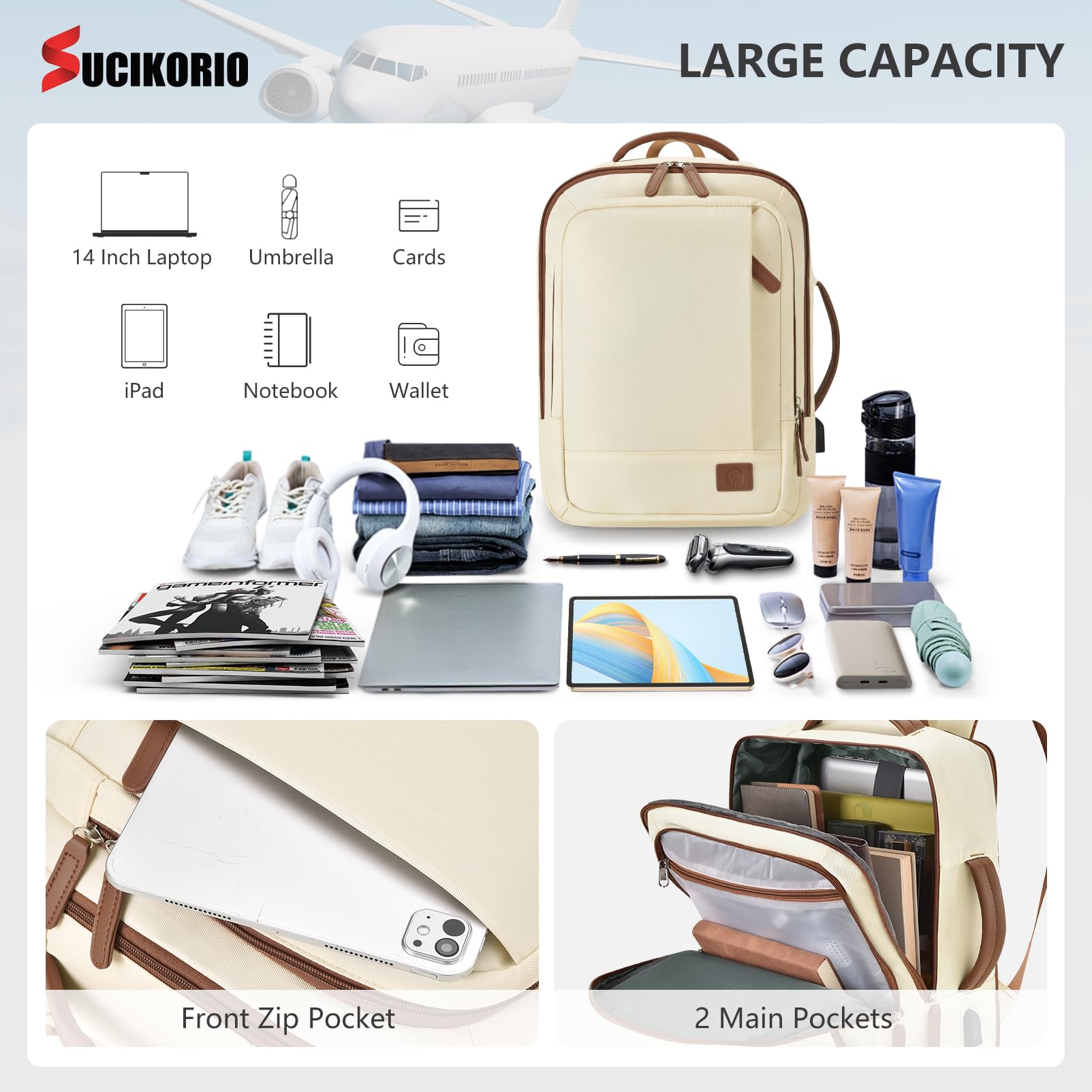 40x30x15cm British Airways Air France Expansible 10cm 40x30x25cm Eurowings Mochila Viaje Cabina Avion, Impermeable Mochilas Equipaje de Mano Mochila Ordenador Portatil 15,6 Pulgadas