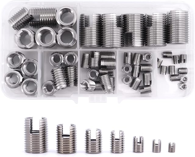 Yuhtech 50 Pcs 7 Sizes Stainless Steel Self Tapping Threaded Insert M3 M4 M5 M6 M8 M10 M12 Self Tapping Slotted Screw for Thread Repair