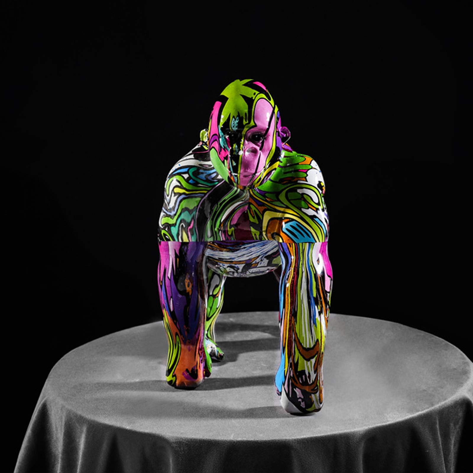 Tpone Chimpanzee B Modern Colored Drawing Dachshund Resin Animal Sculpture, Colorful Creative Graffiti Art Statue Home Decor Ornaments (Chimpanzee B)