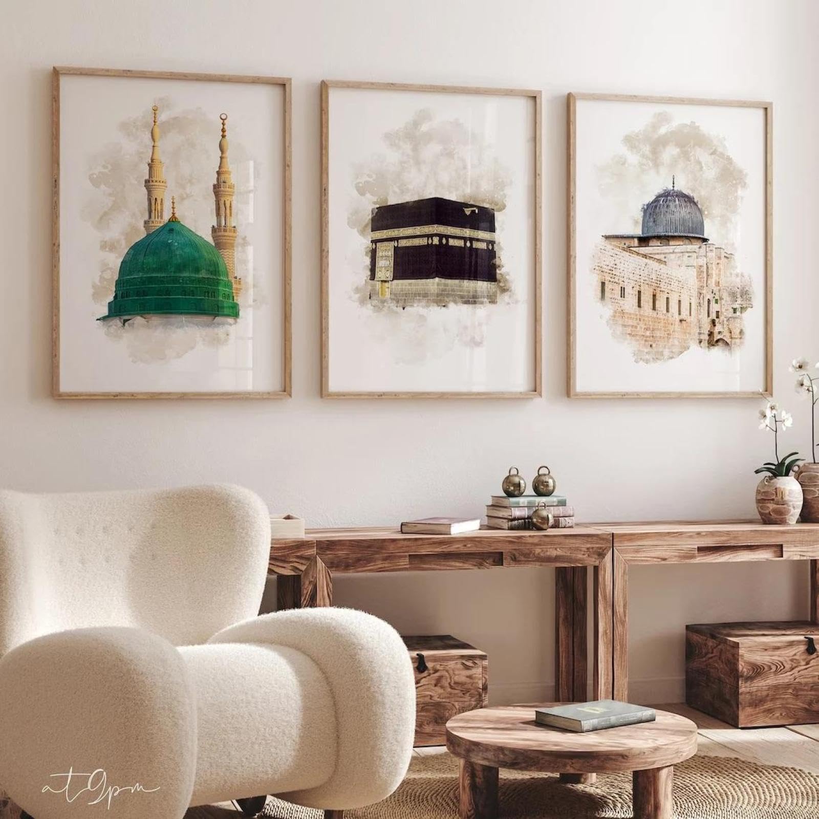 Baibexing Modern Islamic Mosque Wall Art Poster Print Canvas Painting Picture For Living Room,Bedroom Home Decor 60X80Cmx3Pcs Unframed