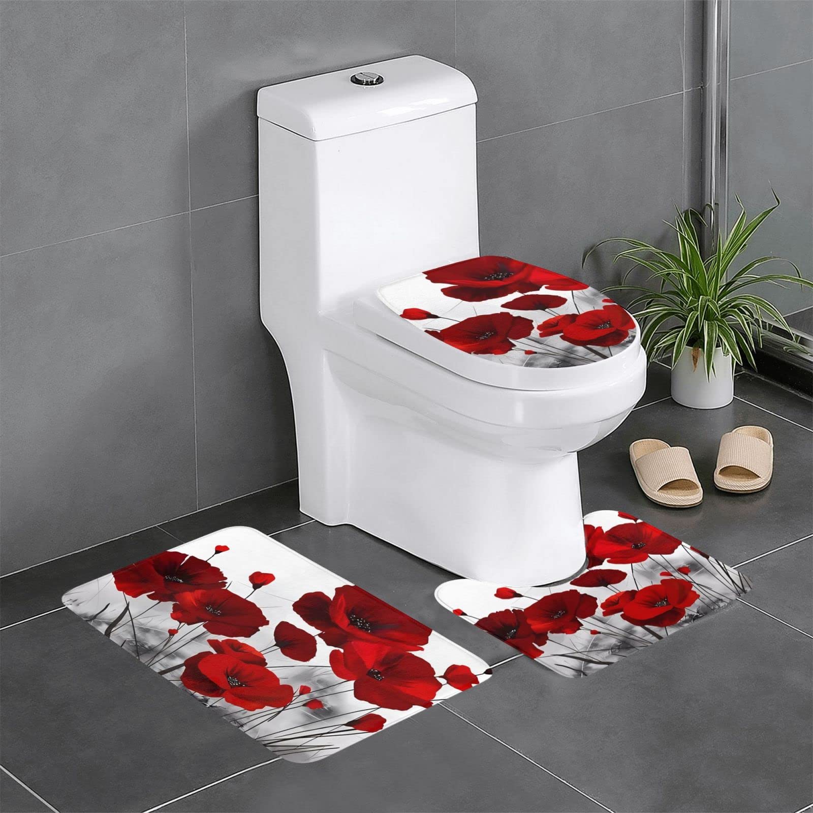 Tapis de salle de bain coquelicot rouge 61 x 40,6 cm épais et durable HYTTER