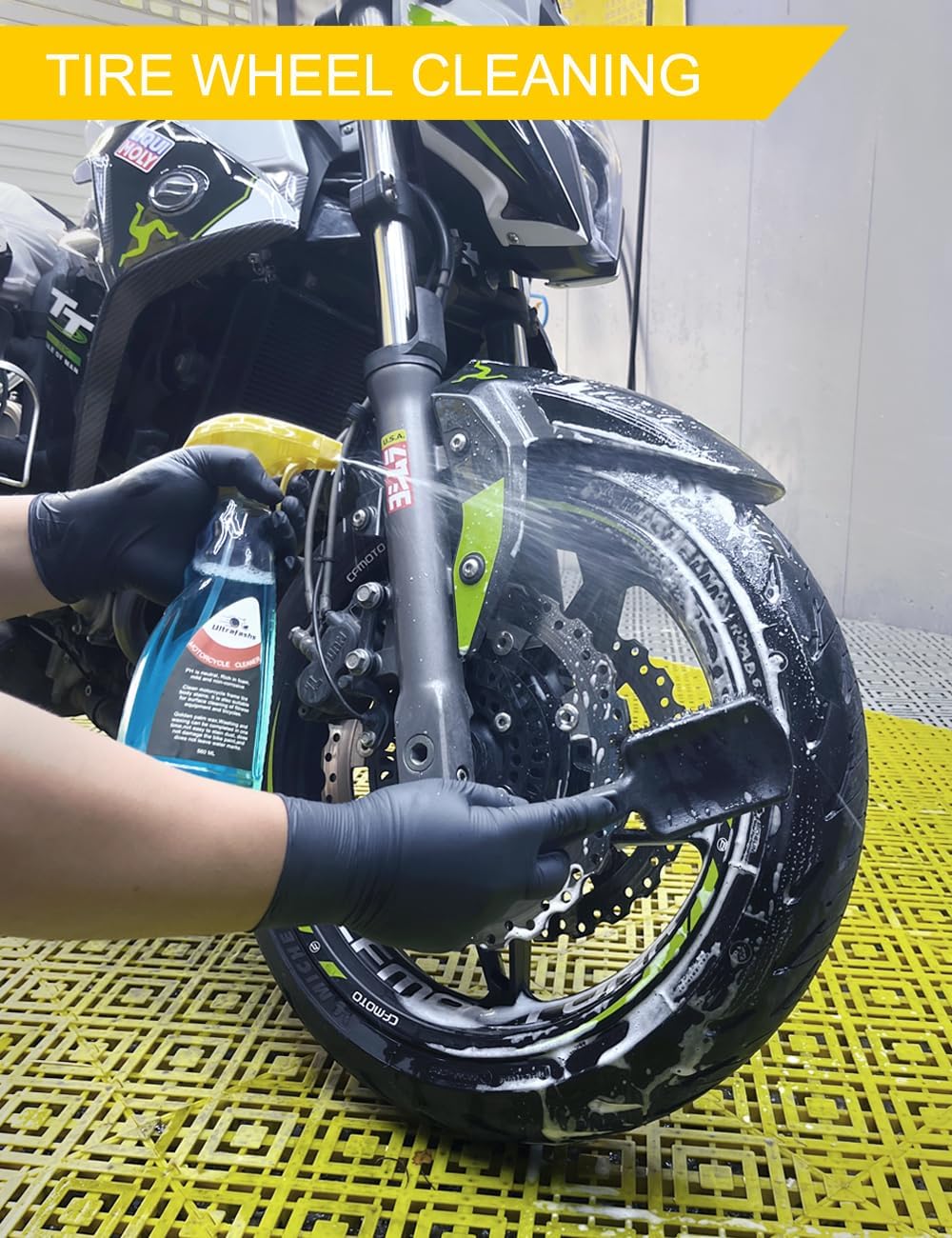 Motorcycle Dirtbike Wash Kit - Premium Cleaning and Detailing Set for Mudguard, Rims and Paint. Includes Motorcycle Cleaner (19 oz),Chain Clean (10 oz) Dry Lubricant (30ML)