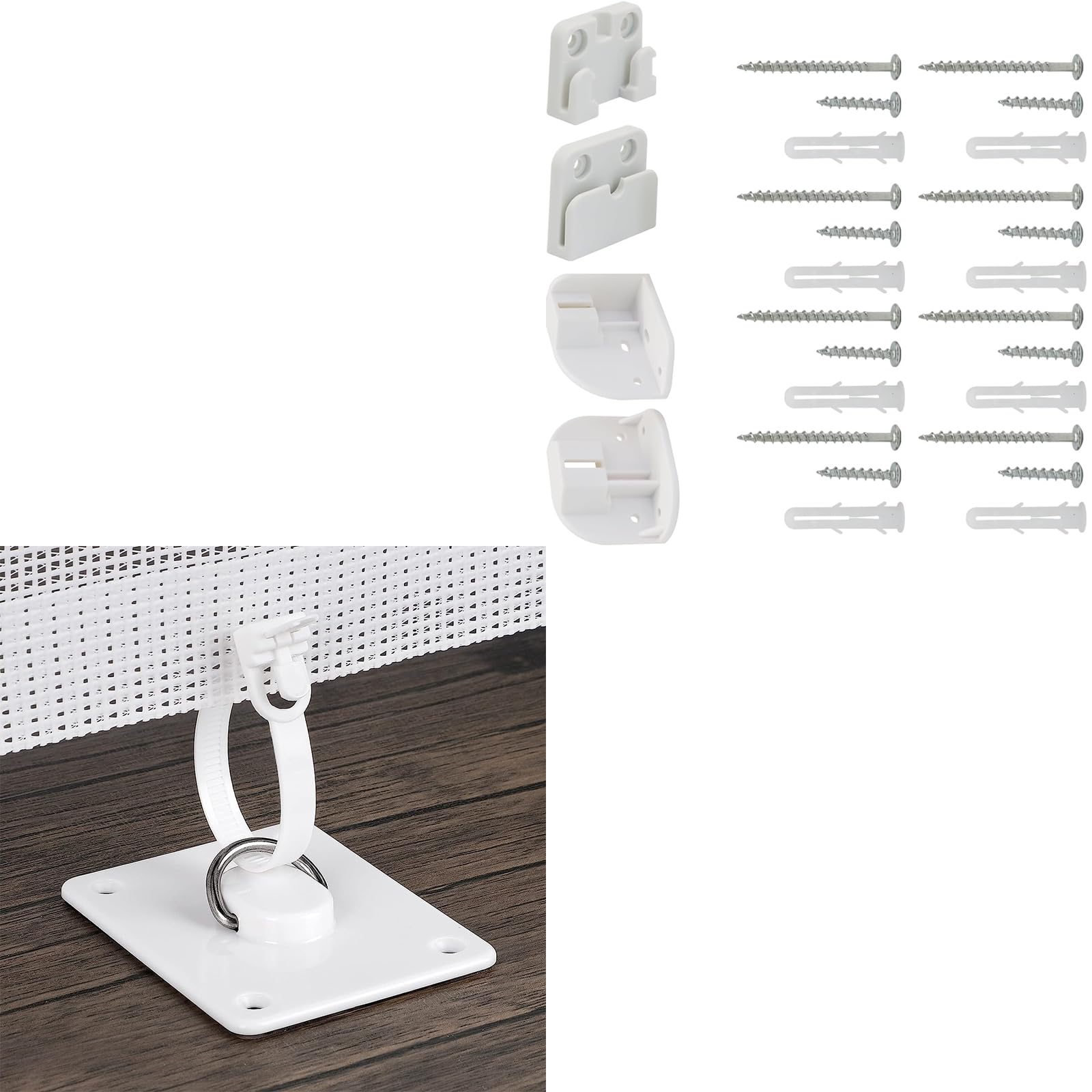 GRENFU Retractable Baby Gate Replacement Parts Kit and No Drilling 2-Pack Mesh Dog Gate Floor Adhesive Hooks for Securing to Floors, Stairs, White