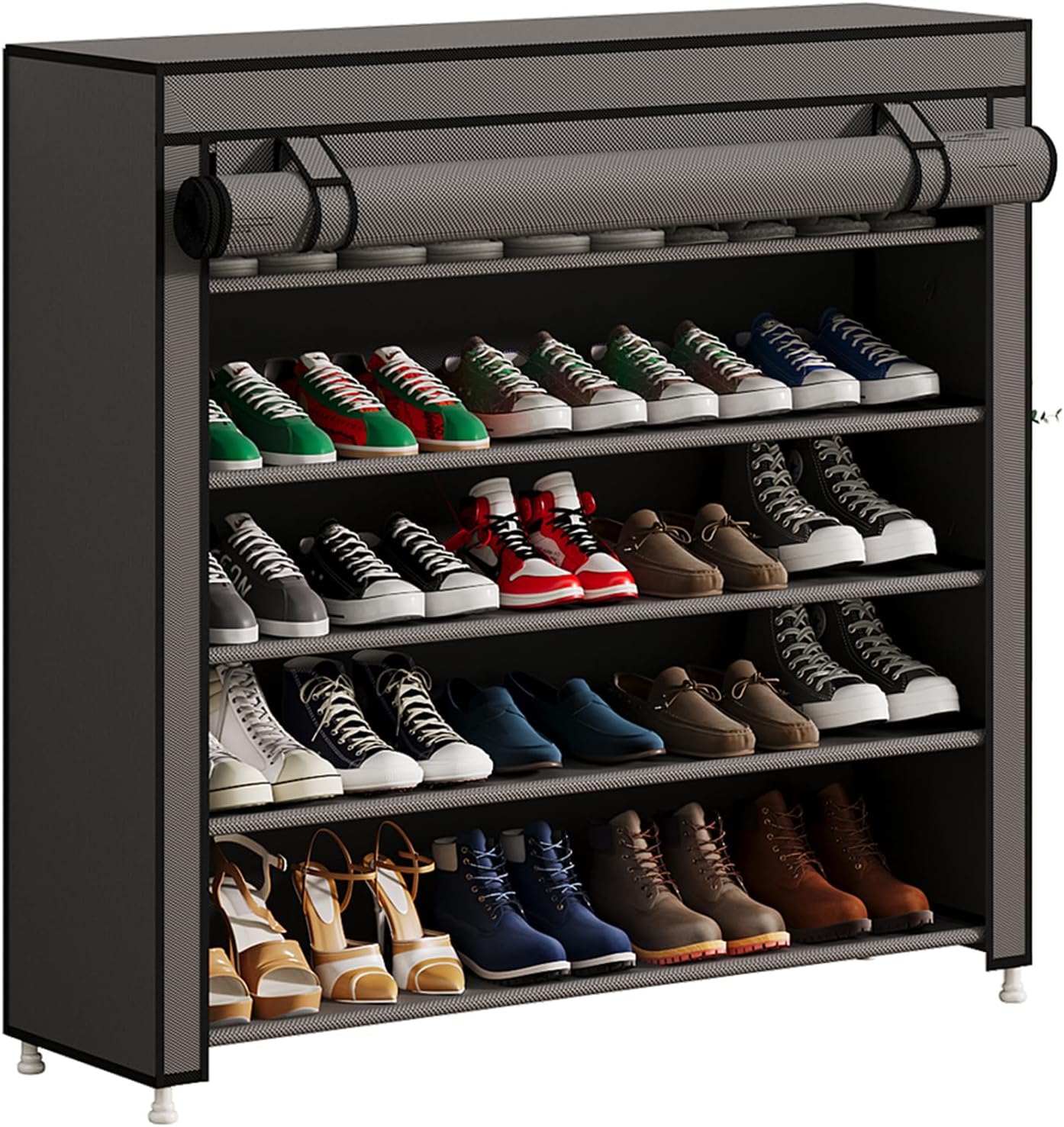 Calmootey 5 Tier Shoe Rack Organizer to Hold 25 Pairs, Portable Shoe Shelf with Nonwoven Fabric Cover for Closet Hallway, Bedroom, Entryway, Grey 6 tier Grey