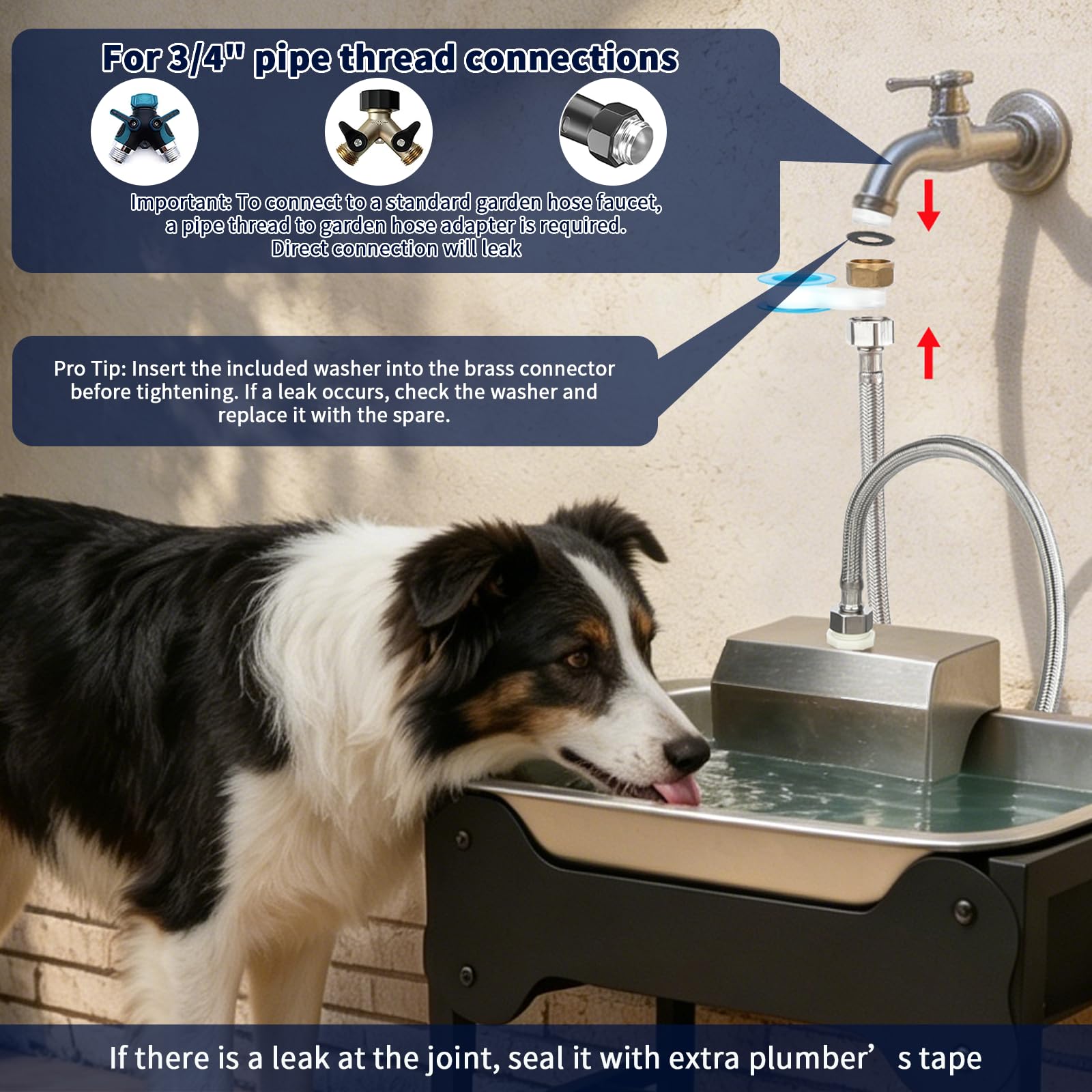 BWOGUE Dispensador automático de cuenco de agua para perros de 3 galones para razas grandes al aire libre, dispensador automático elevado de agua para perros exteriores, bebedero de acero inoxidable