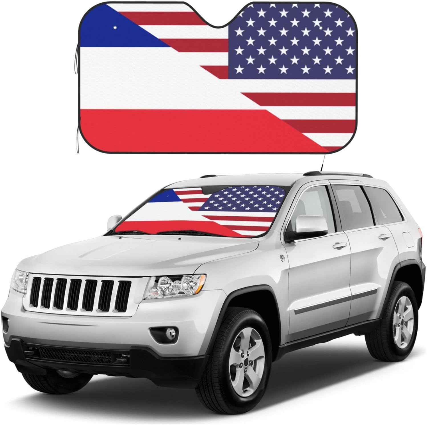 America France Friendship Flag Foldable Car Windshield Sunshade Blocks Heat and Sun Glare Uv Rays