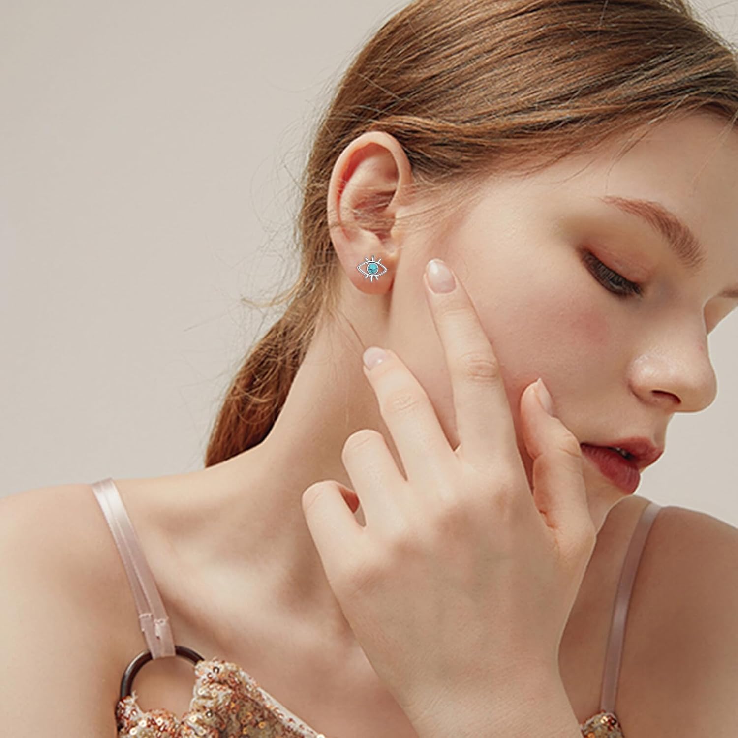 Evil Eye Stud Earrings Sterling Silver Small Turquoise Evil Eyes Stud Earrings Jewelry Gifts for Women - Image 2