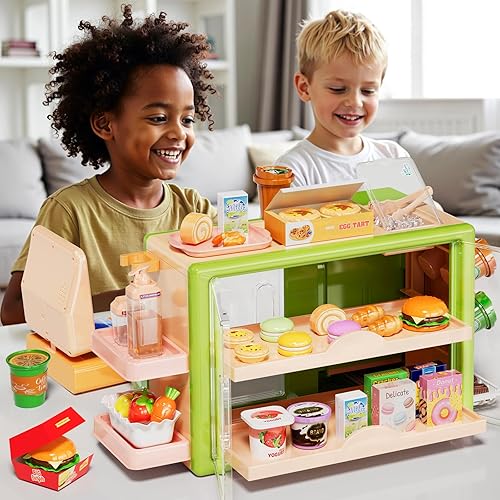 Miniatura 4 de Play Food Store Juguetes para niños, tienda de comestibles de juego de simulación con caja registradora para niños con pedido de voz con pantalla