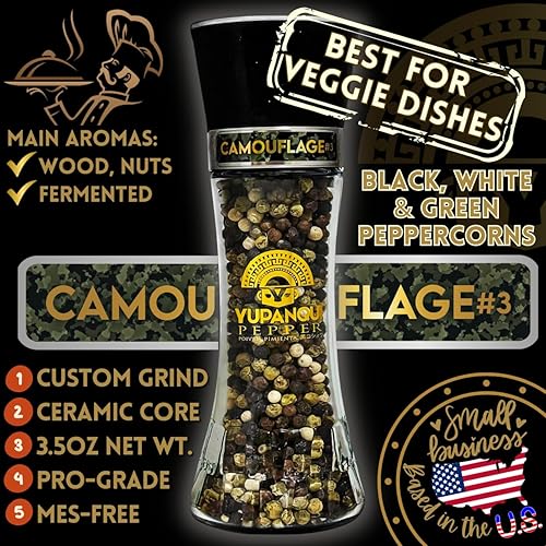 Miniatura 2 de Yupanqui Molinillo de pimienta para parrilla vegetariana, 3.5 onzas, molinillo de pimienta recargable manual con granos de pimienta orgánicos,