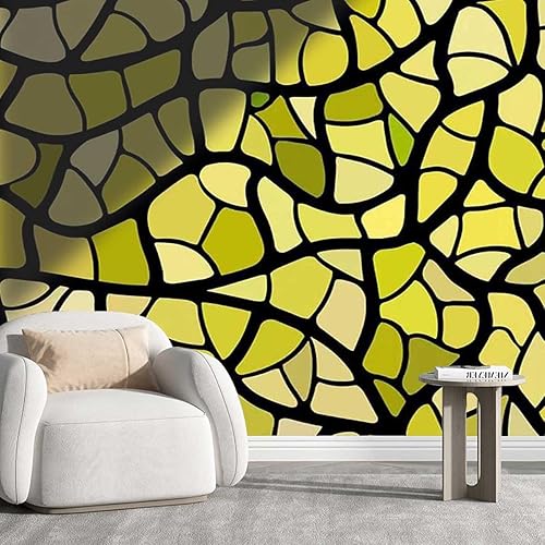 Papel tapiz para pared de sala de estar, papel tapiz amarillo para decoración de mosaico, para dormitorio, no necesita pegamento adicional (Ancho)