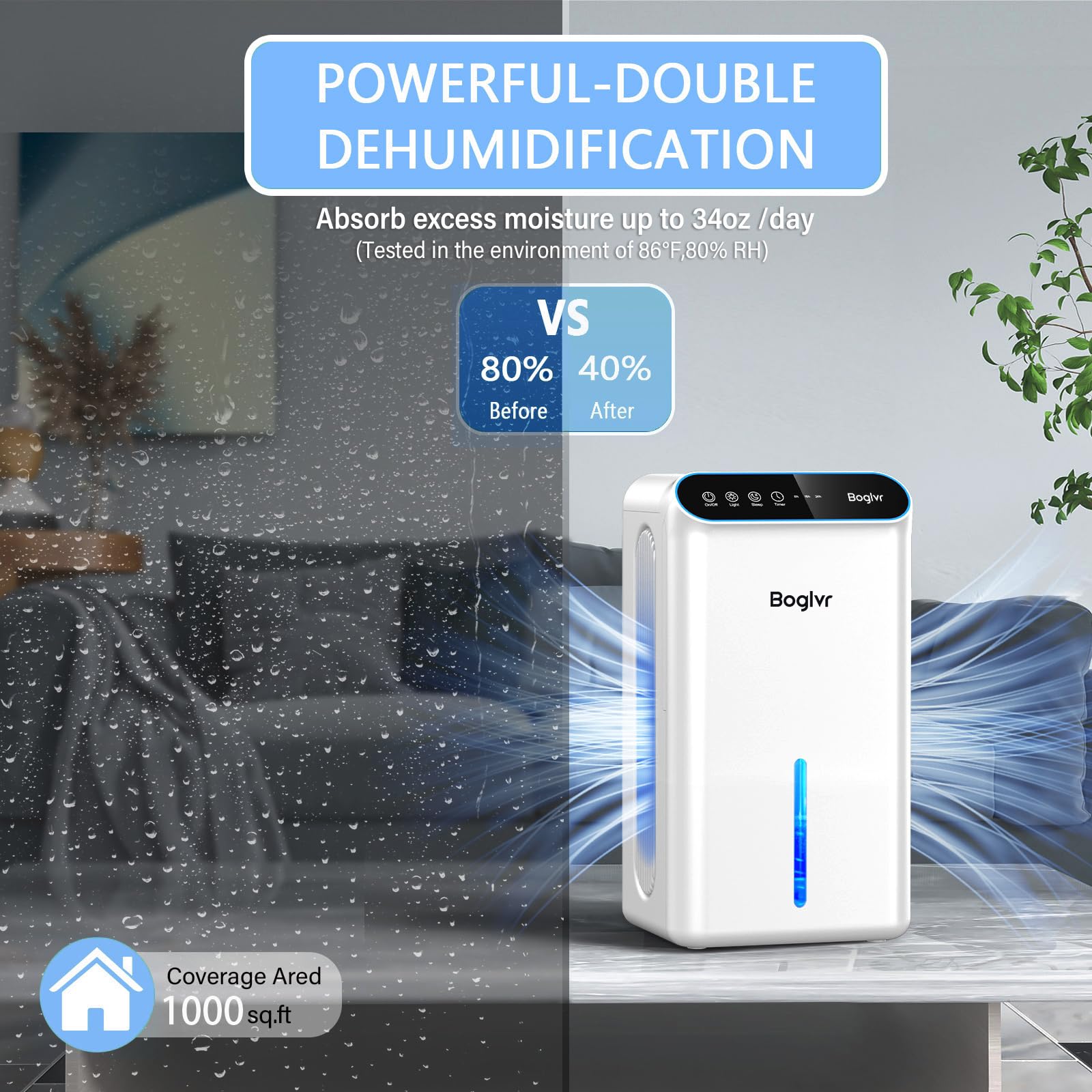 Deumidificatore per la casa fino a 1000 mq, piccolo deumidificatore silenzioso con tubo di scarico, 3 modalità timer, spegnimento automatico, aromaterapia e luce a 7 colori per cantina, camera da
