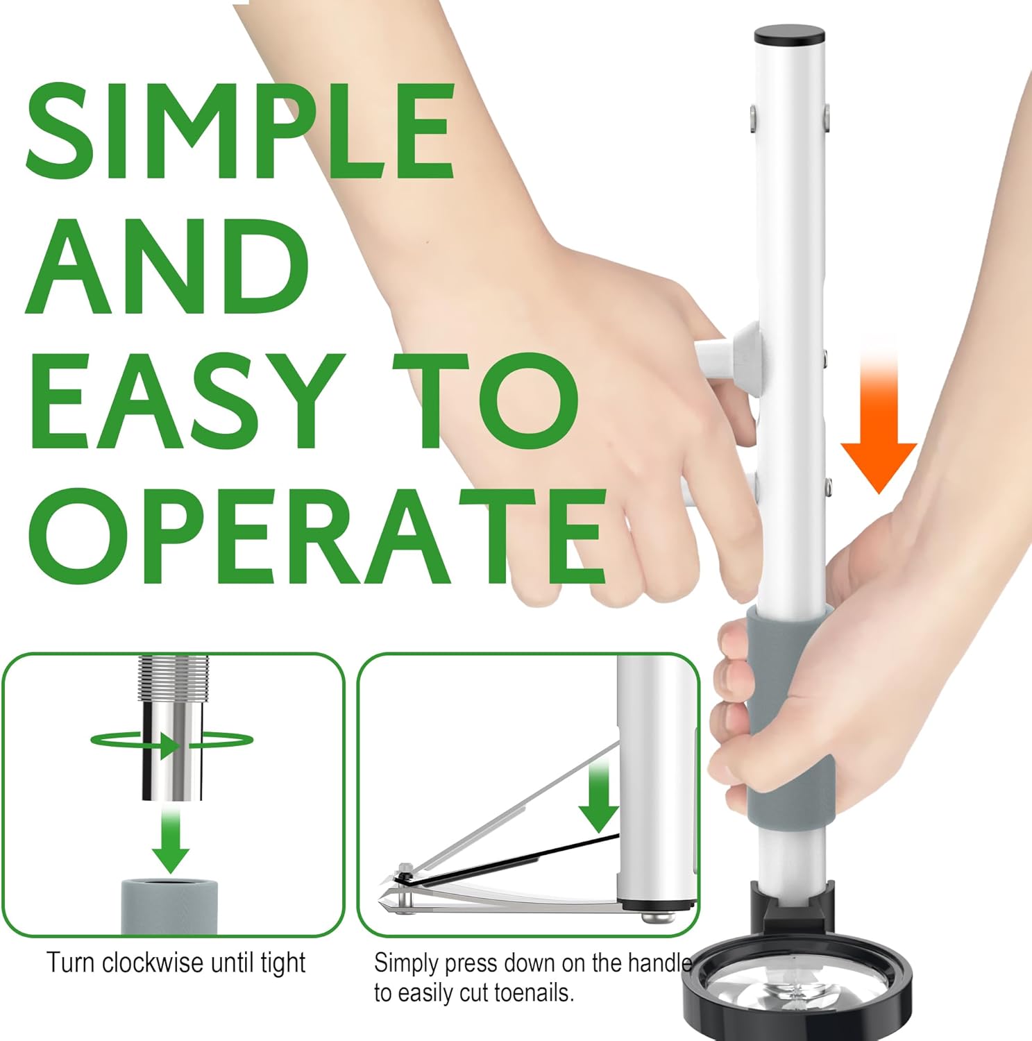 Long Handled Toenail Clippers with Magnifying Glass, Ergonomic Wide Jaw Opening for Thick Nails for Seniors, Overweight & Arthritis Sufferers - Easy Reach Pedicure Tool, Pure White (27.3 in)