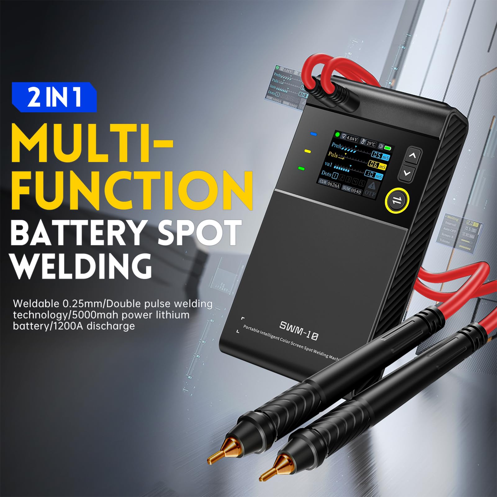 Saldatrice a Punti,SWM-10 5000 mAh Li,Saldatore A Punti Con Batteria Multiprotezione Staccabile,Mini Saldatore A Punti Per Nichel Da 0,25mm,Ferro,Acciaio,Lamiera Di Alluminio Da 0.3mm
