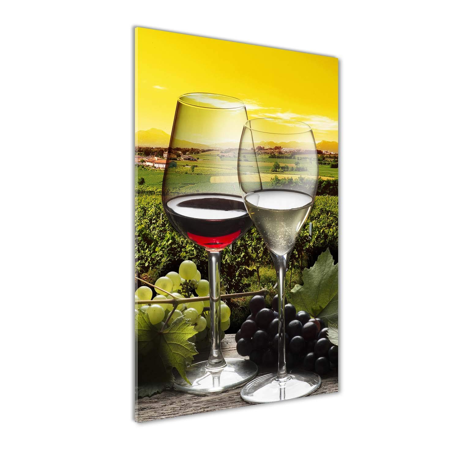 Image tableau photo décorative panoramique paysage vin et raisins jaune 60x120 cm verre