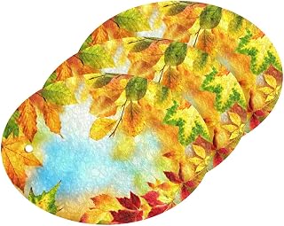 Colorful Autumn Leaves Scrub Sponges Kitchen Red Yellow Green Dish Sponges for Washing Dishes Non Scratch Reusable Compressed Cellulose Sponges Hanging for Household Cleaning 3 Pack