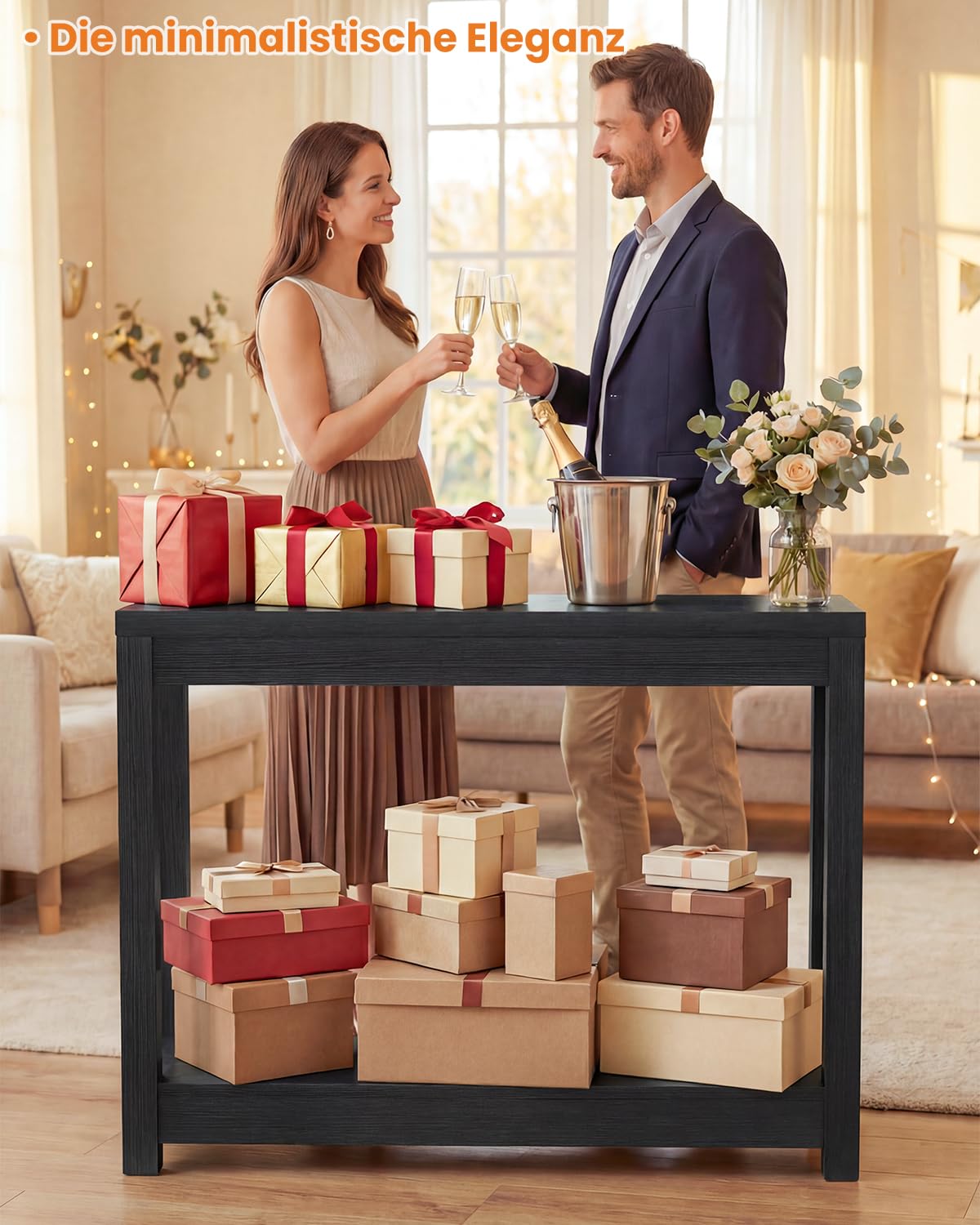 iSunirm Konsolentisch 80 cm Breit, Schmaler Flurtisch, Beistelltisch Console Table, Stabiler Eingangstisch für Flur & Wohnzimmer, Tisch hinter dem Sofa, Modernes Design Schwarz