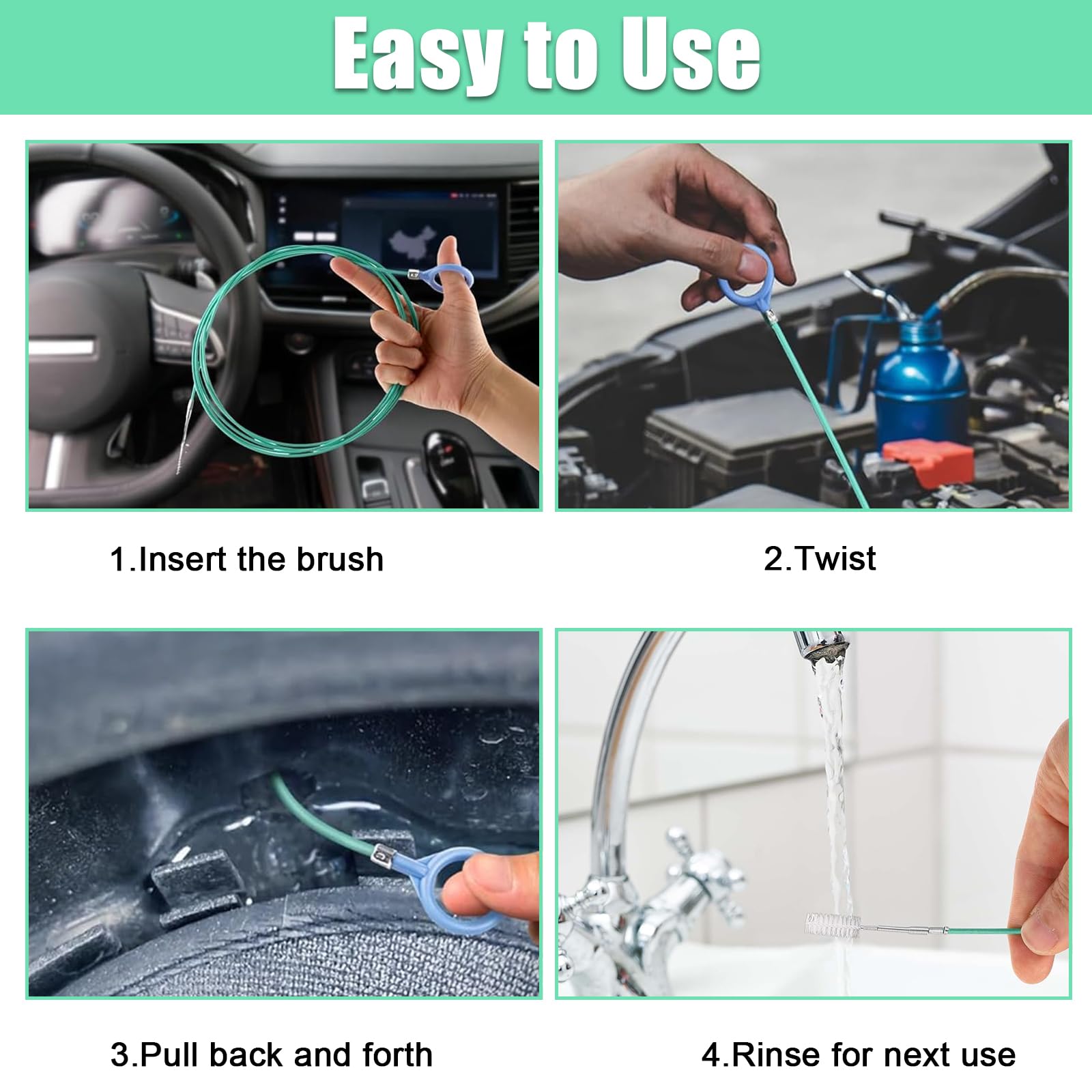 2Pzs Cepillo de Tubo de Alimentación Flexible en Espiral, 3+5m Desatascador de Drenaje de Techo Solar de Coche Extra Largo, Herramientas de Limpieza de Techo Corredizo de Automóvil para Desagües