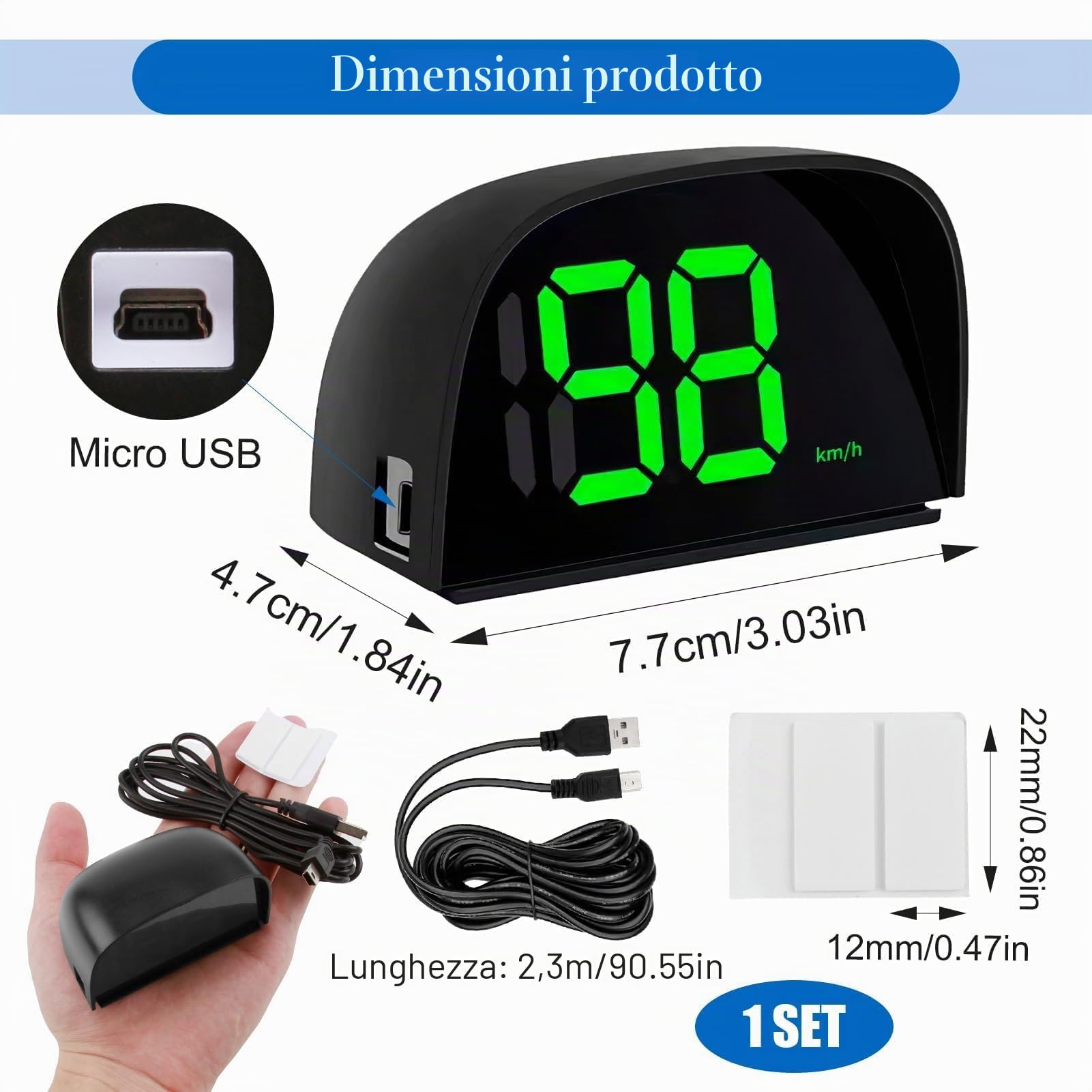 Tachimetro Digitale GPS Universale per Auto Moto Camion Bici Head up Display HUD per Car Velocità KMH Schermo LED con Parasole Facile da Installare USB Plug and Play