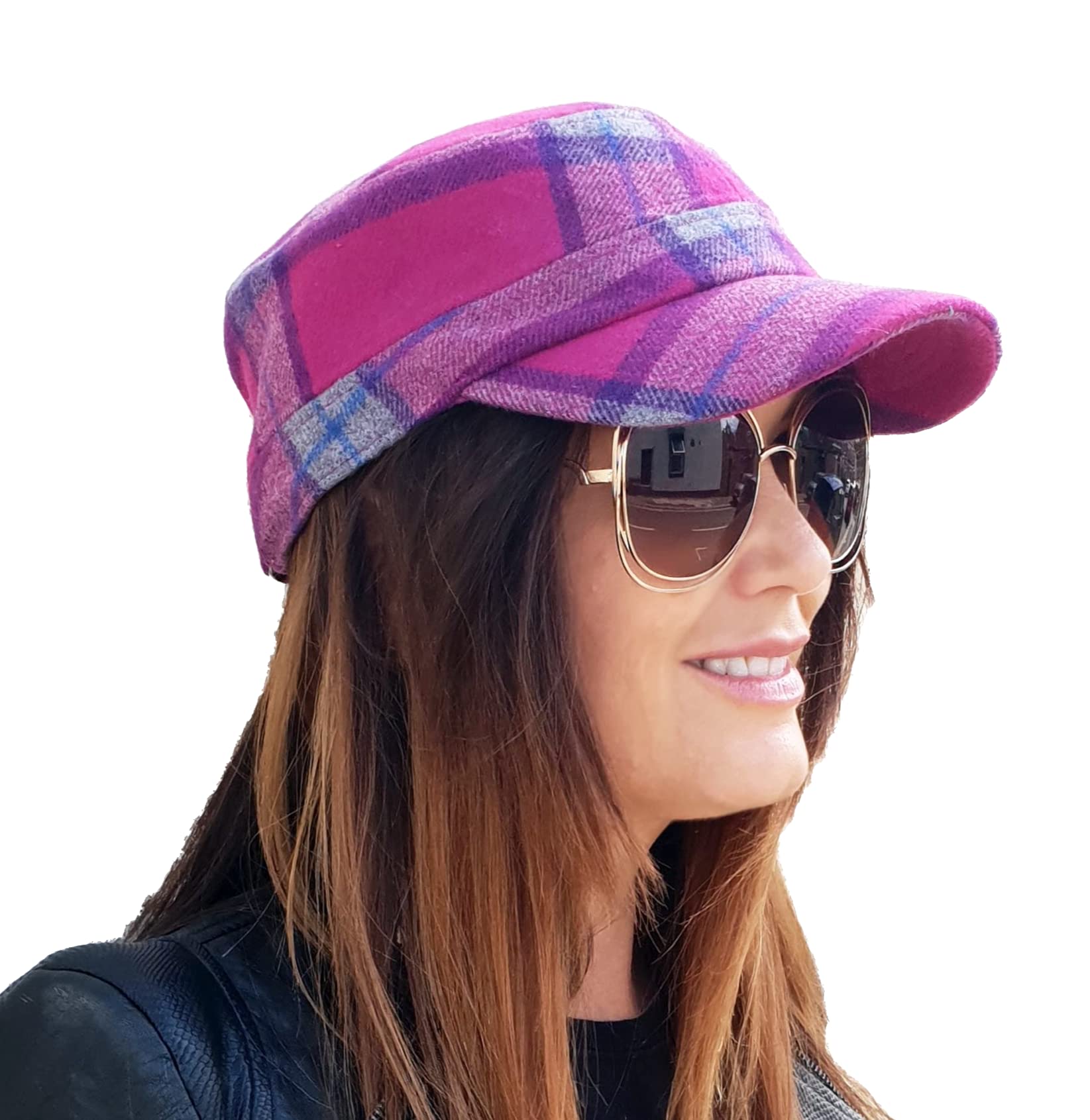 Newsboy Cap Baker Boy Fiddler Military Cabbie Hat Flat Beret in Pink Tweed by CRAGGI