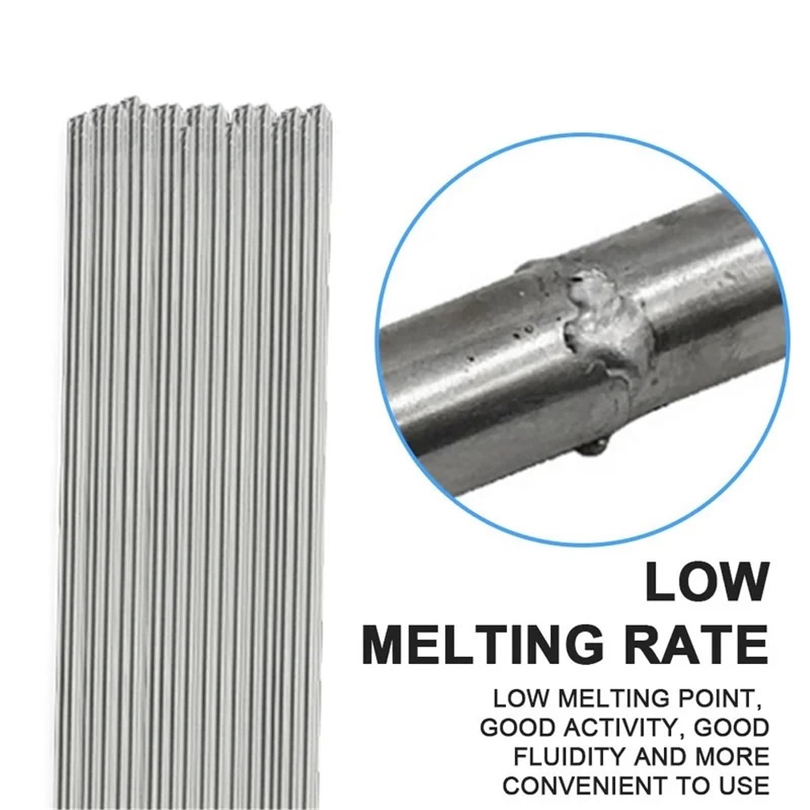 Aluminiowe pręty spawalnicze, 10 szt., niskotemperaturowe, łatwe topienie, aluminium, uniwersalne, srebrne, pręt spawalniczy, nie wymaga lutowania, proszkowy pręt spawalniczy (2,0 mm-33 cm